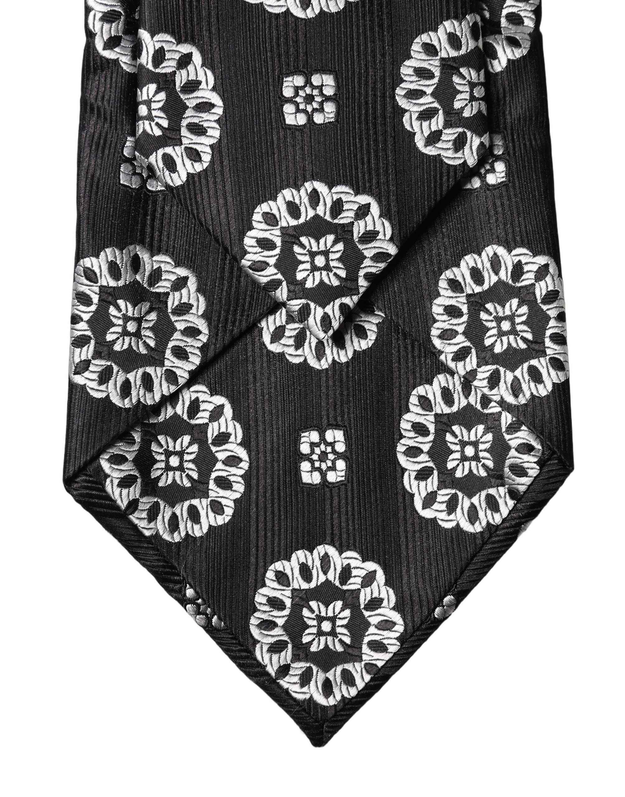 Dolce & Gabbana Black White Floral Silk Adjustable Women Necktie Tie