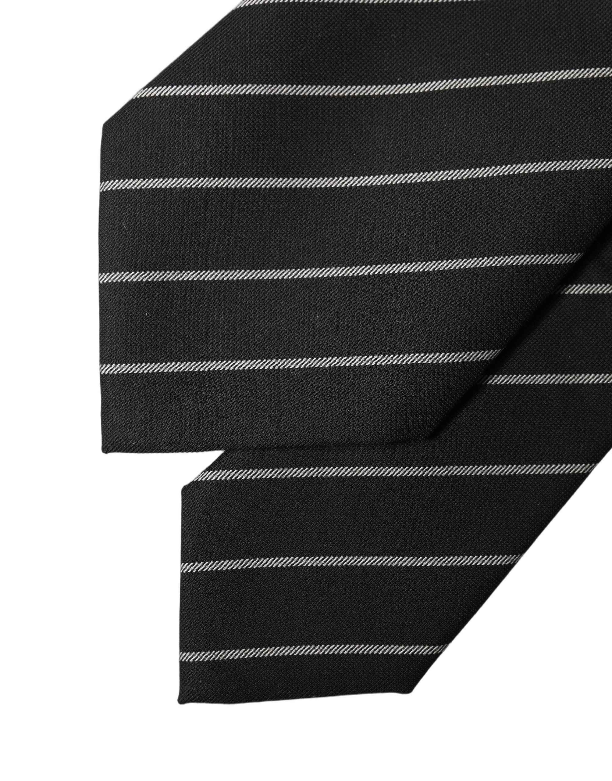 Dolce & Gabbana Black White Stripes Wool Adjustable Women Necktie Tie