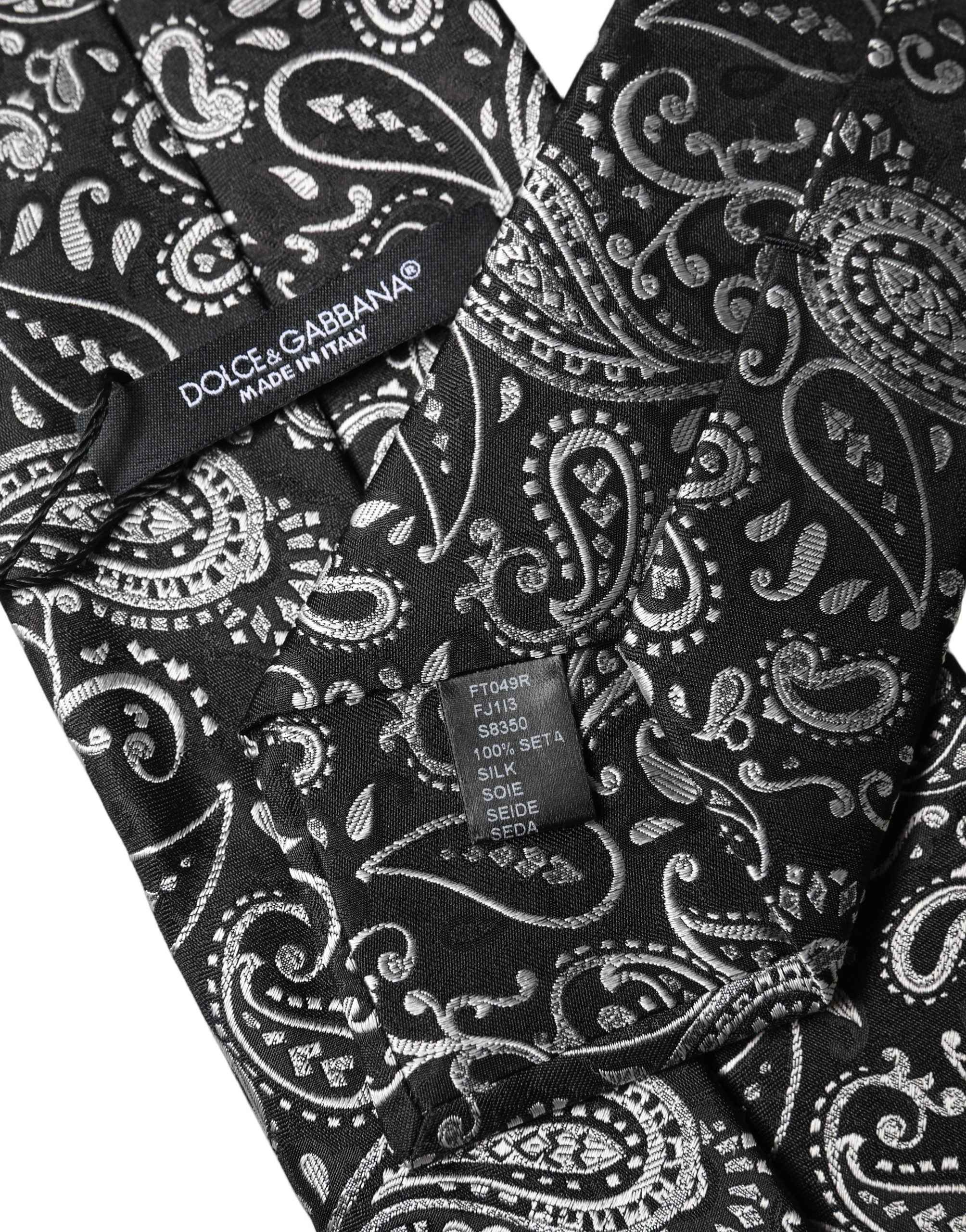 Dolce & Gabbana Black White Paisley Silk Adjustable Women Necktie Tie