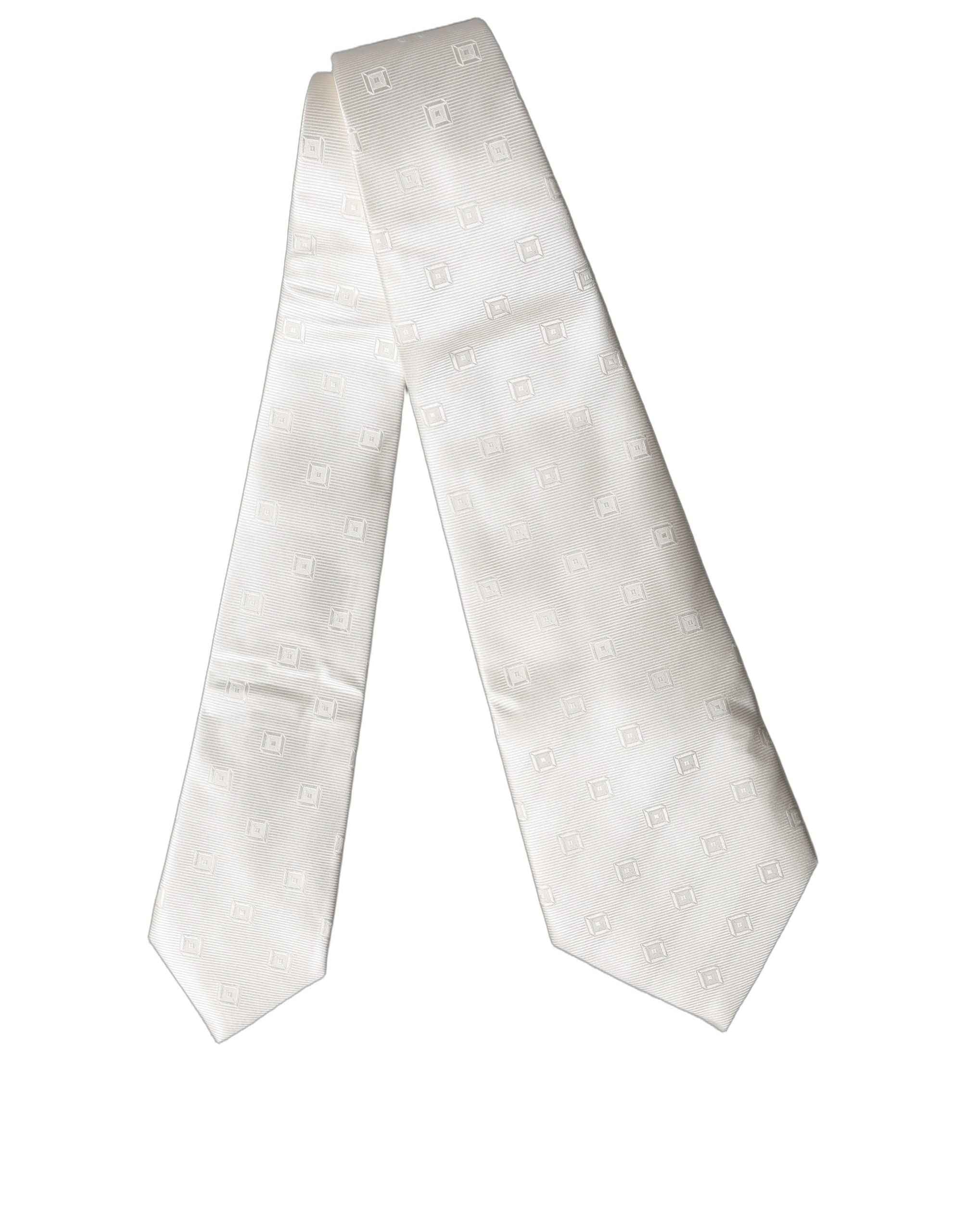Dolce & Gabbana Off White Geometric Silk Adjustable Women Necktie Tie