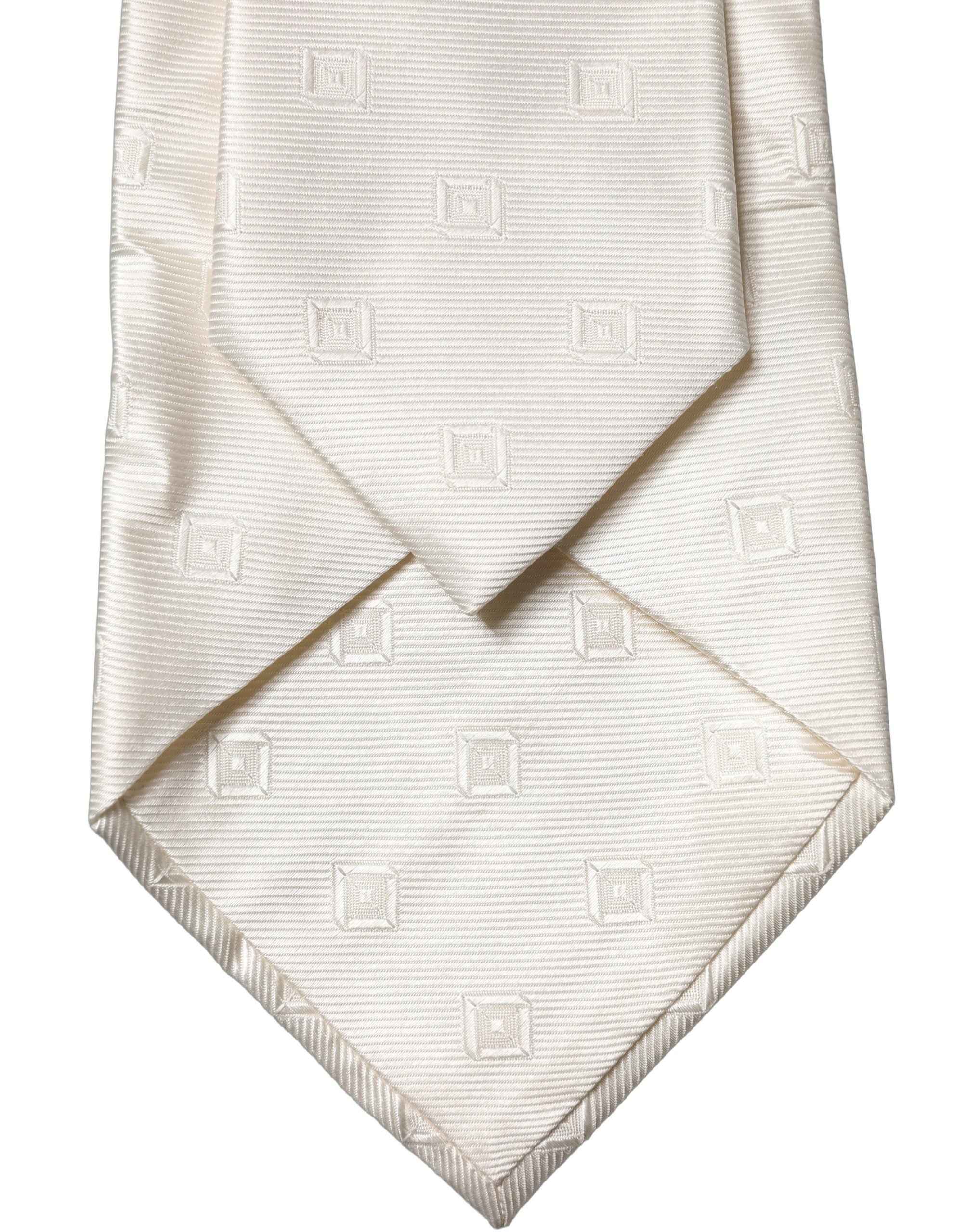 Dolce & Gabbana Off White Geometric Silk Adjustable Women Necktie Tie