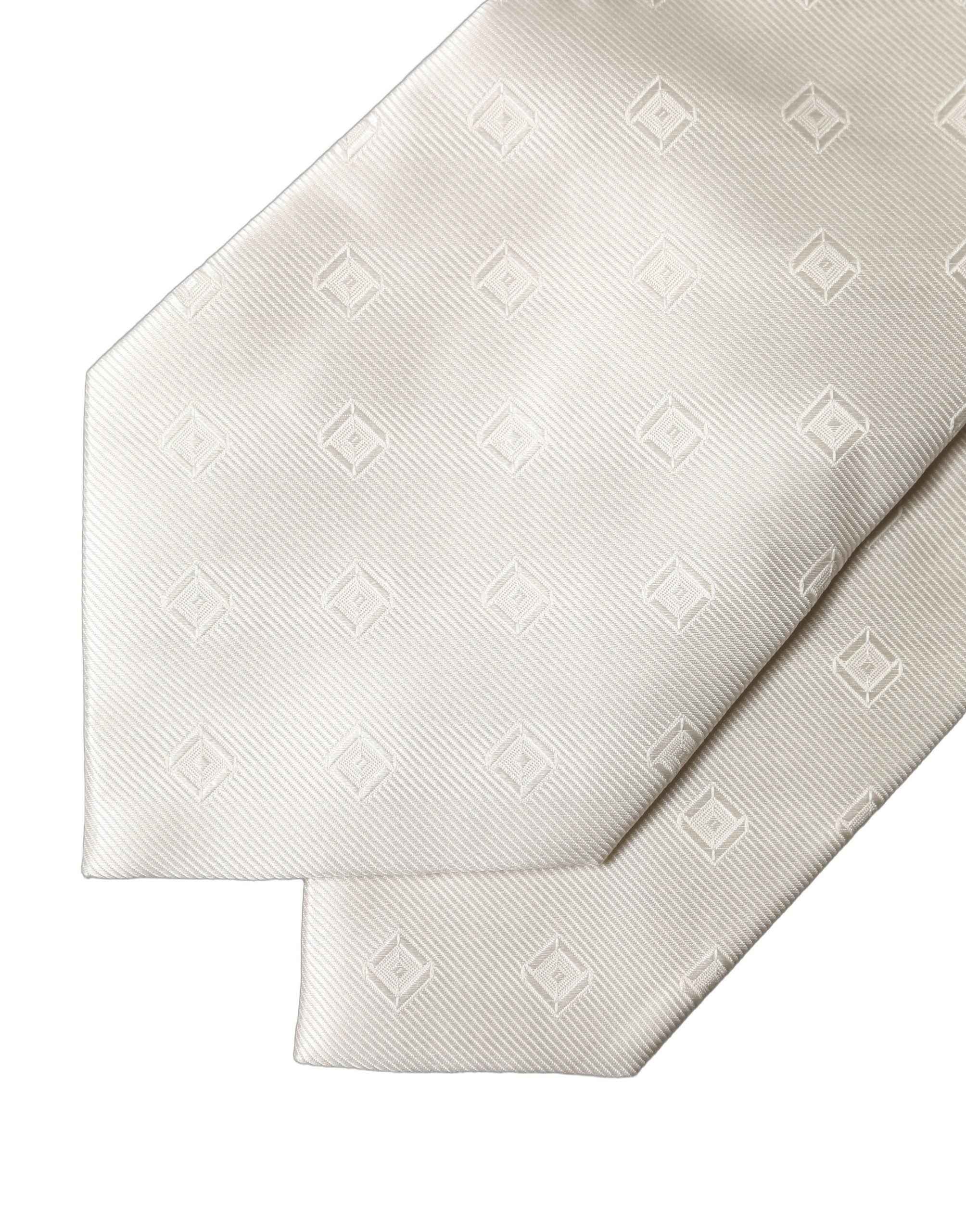 Dolce & Gabbana Off White Geometric Silk Adjustable Women Necktie Tie