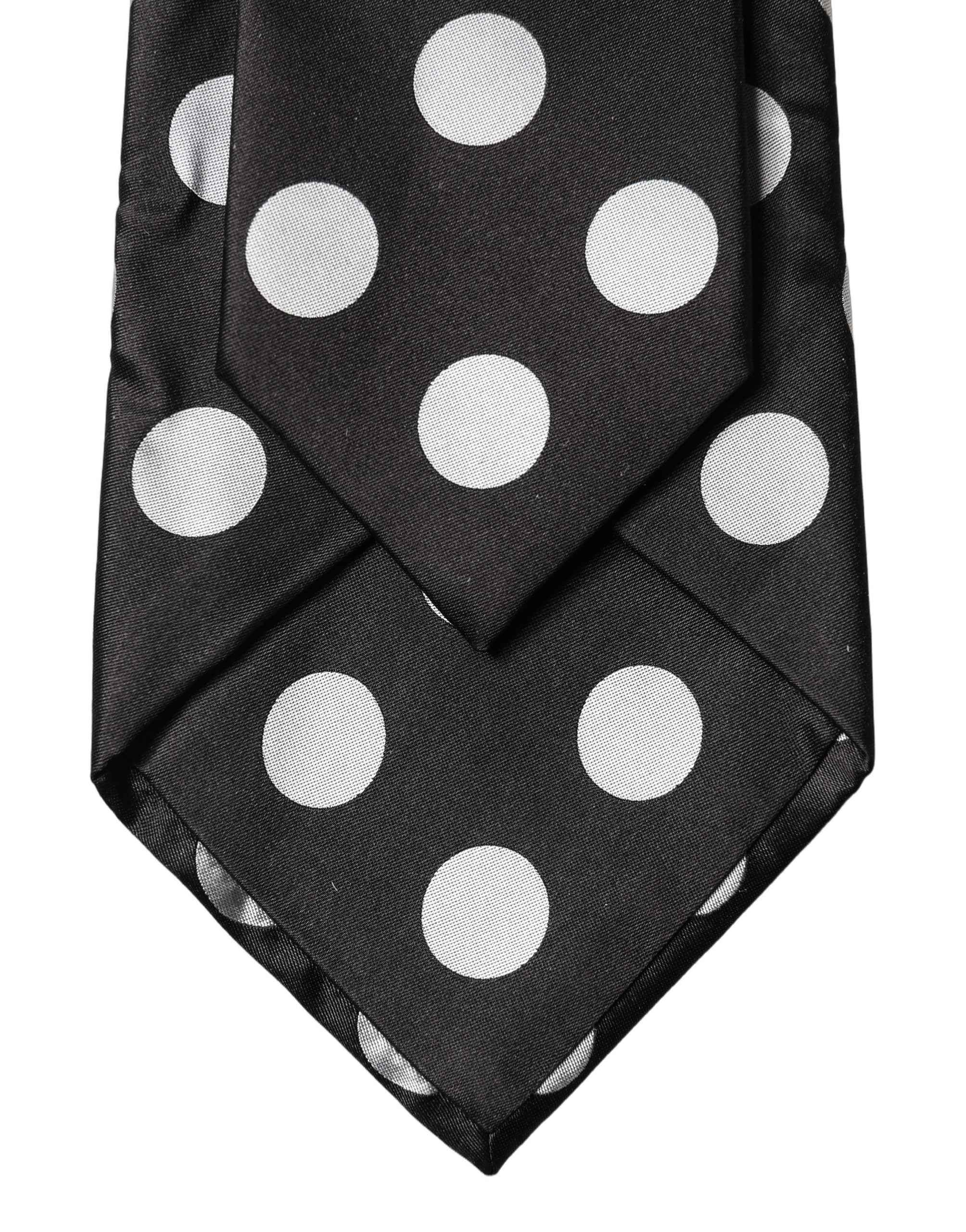 Dolce & Gabbana Dark Gray White Polka Dot Silk Adjustable Women Necktie Tie