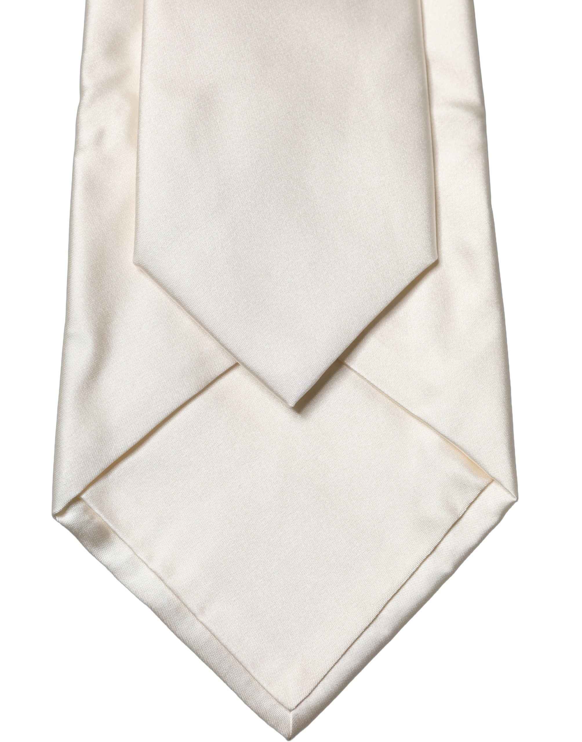 Dolce & Gabbana Off White Solid Silk Adjustable Women Tied Necktie Tie