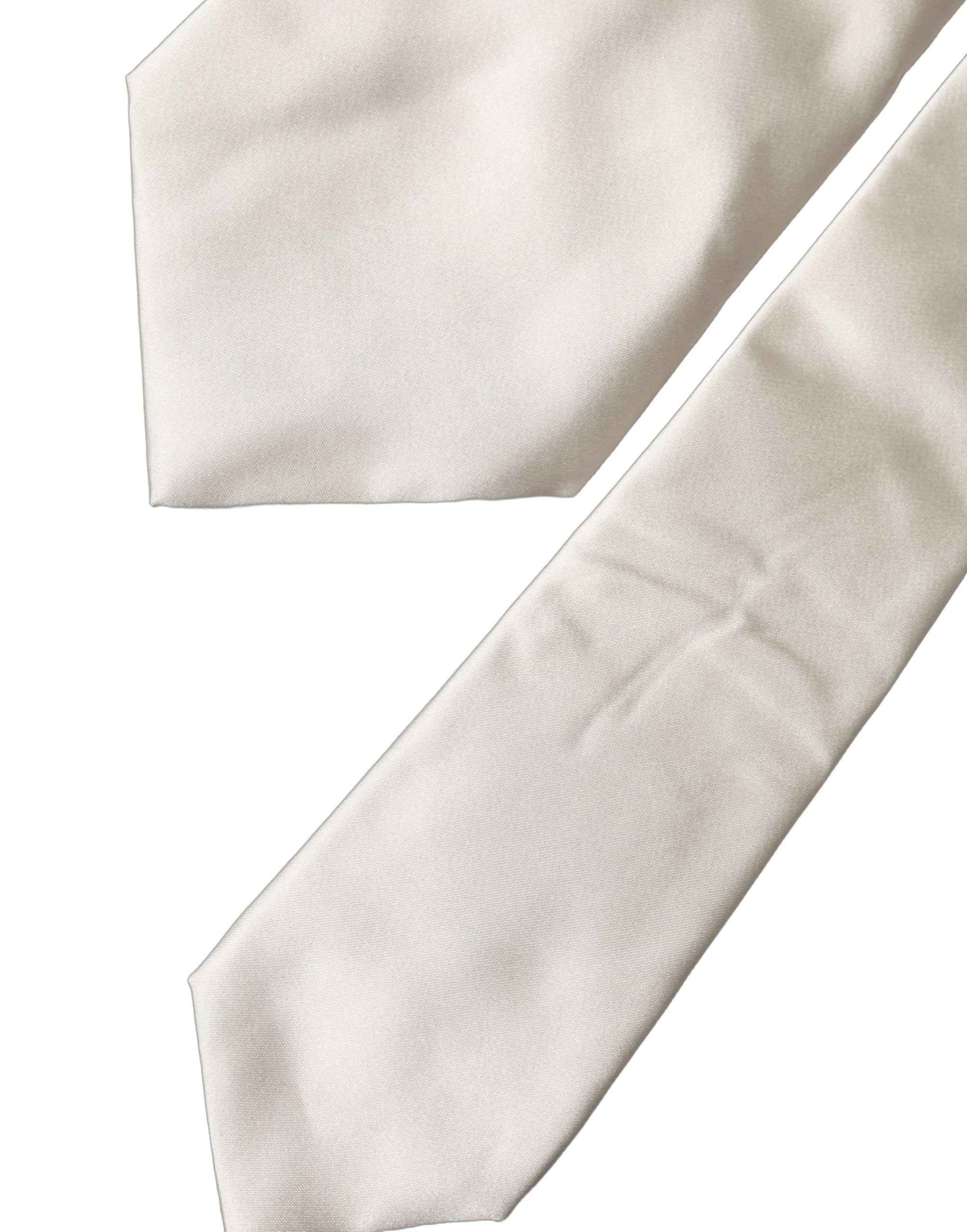 Dolce & Gabbana Off White Solid Silk Adjustable Women Tied Necktie Tie