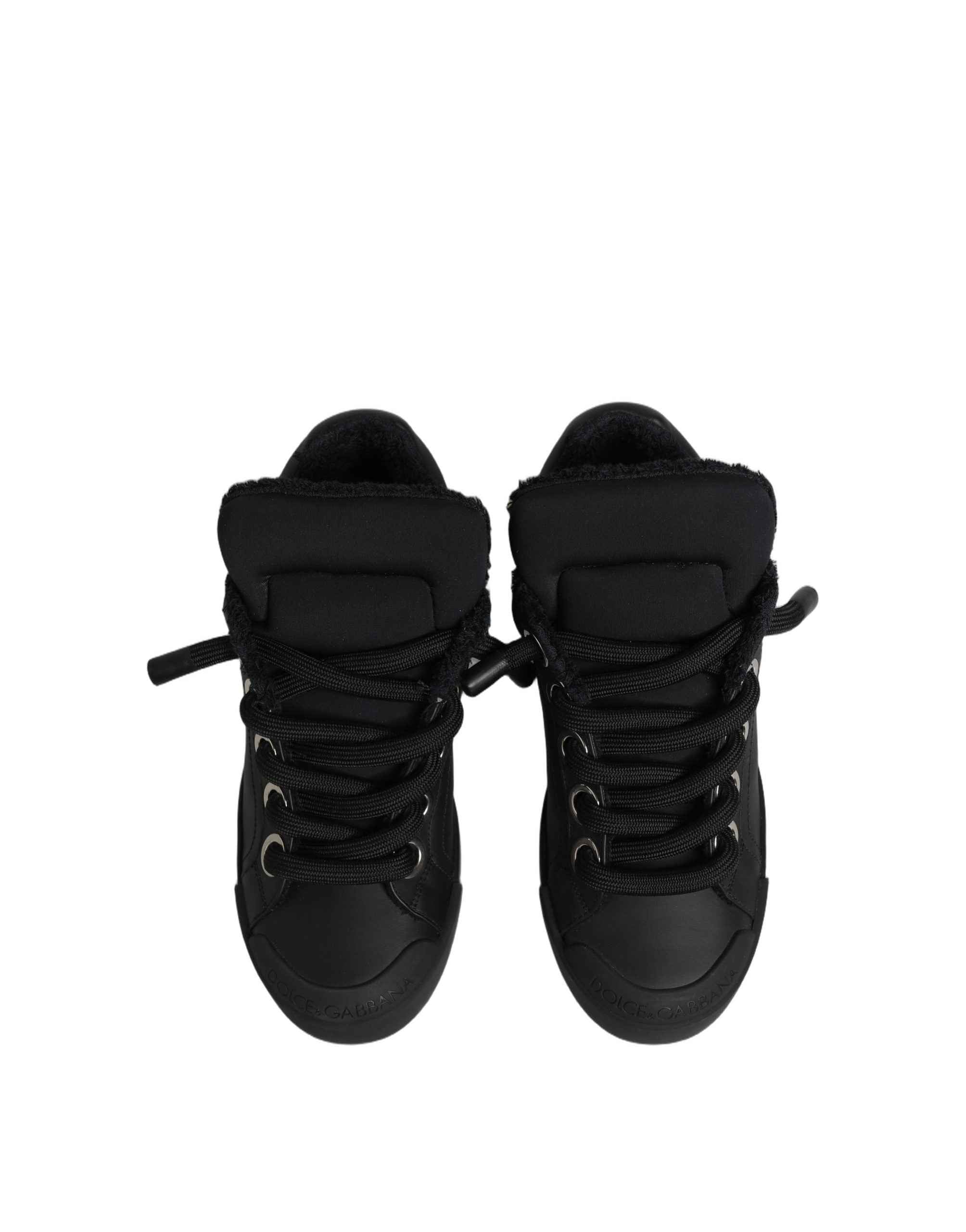 Dolce & Gabbana Black Leather Low Top Portofino Sneakers Shoes