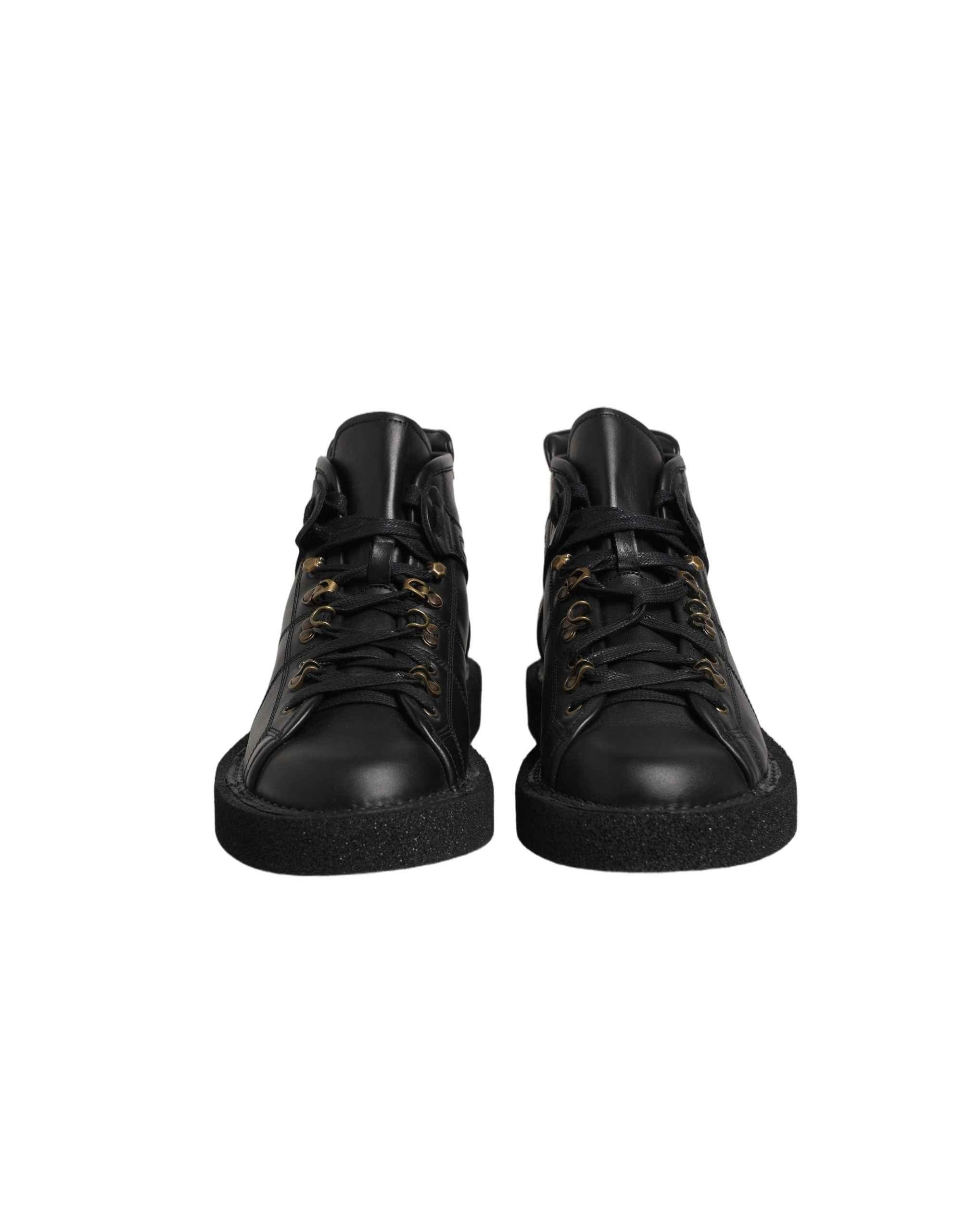 Dolce & Gabbana Black Leather Lace Up Men Ankle Boots Shoes