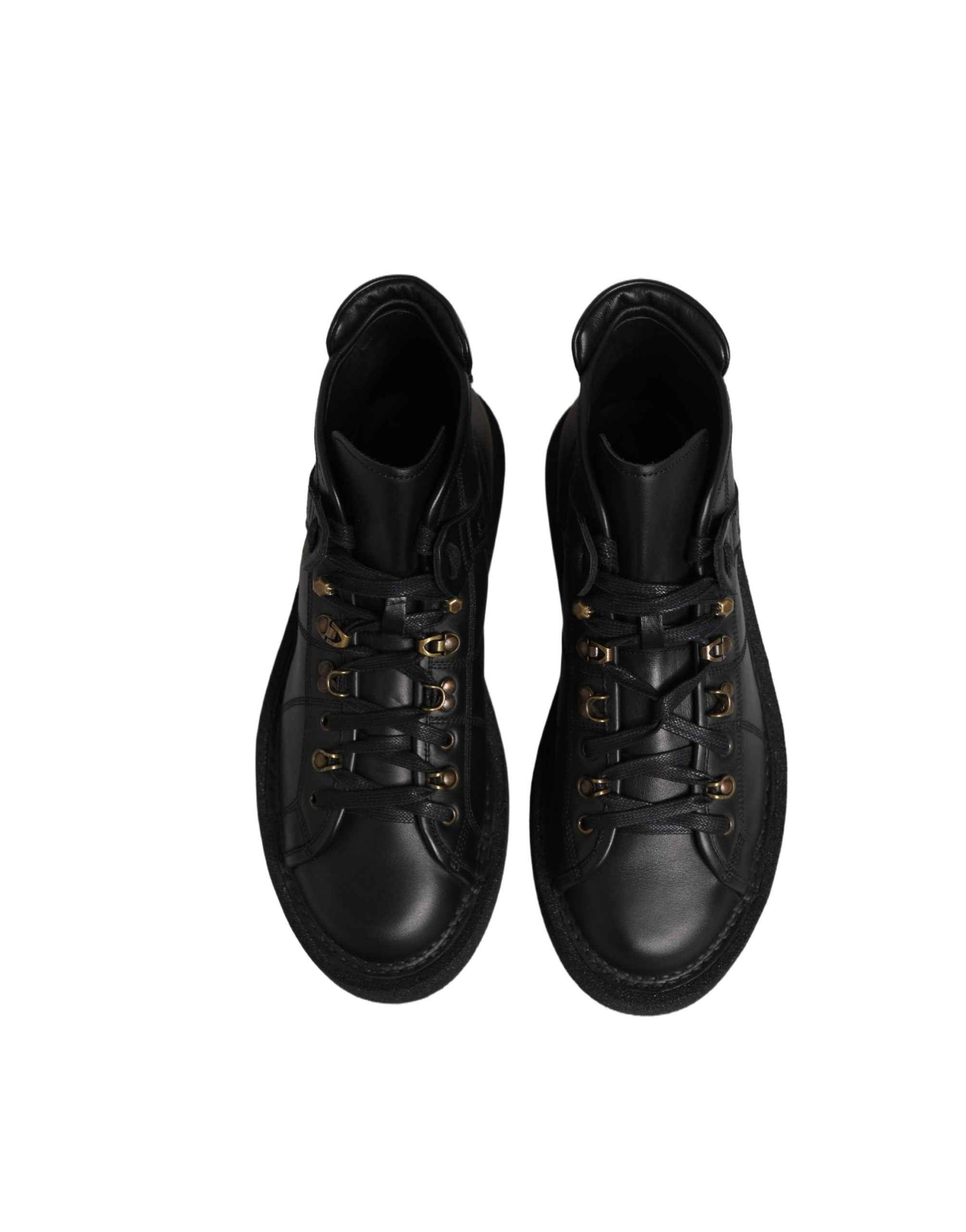 Dolce & Gabbana Black Leather Lace Up Men Ankle Boots Shoes
