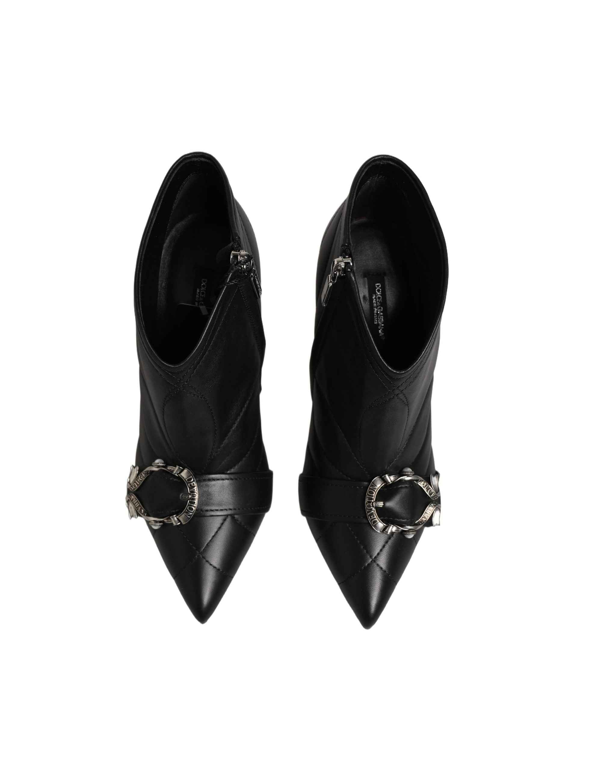 Dolce & Gabbana Black Devotion Quilted Buckled Boots Shoes