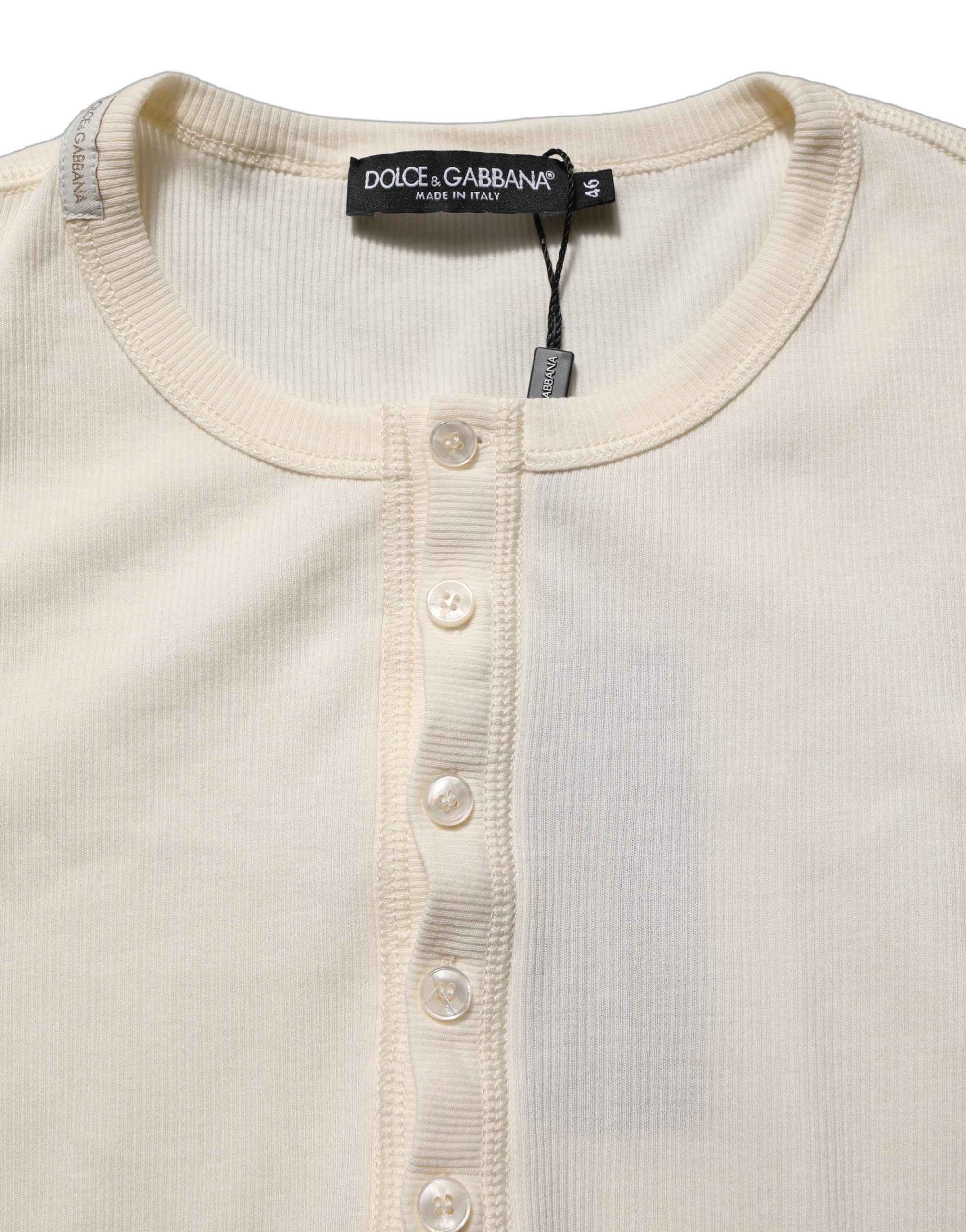 Dolce & Gabbana White Long Sleeves Henley Pullover Sweater