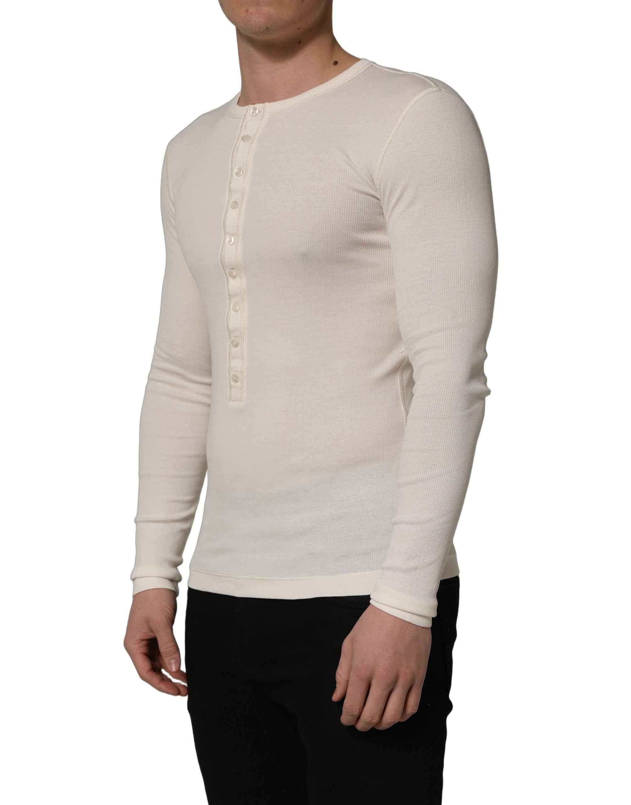 Dolce & Gabbana White Long Sleeves Henley Pullover Sweater