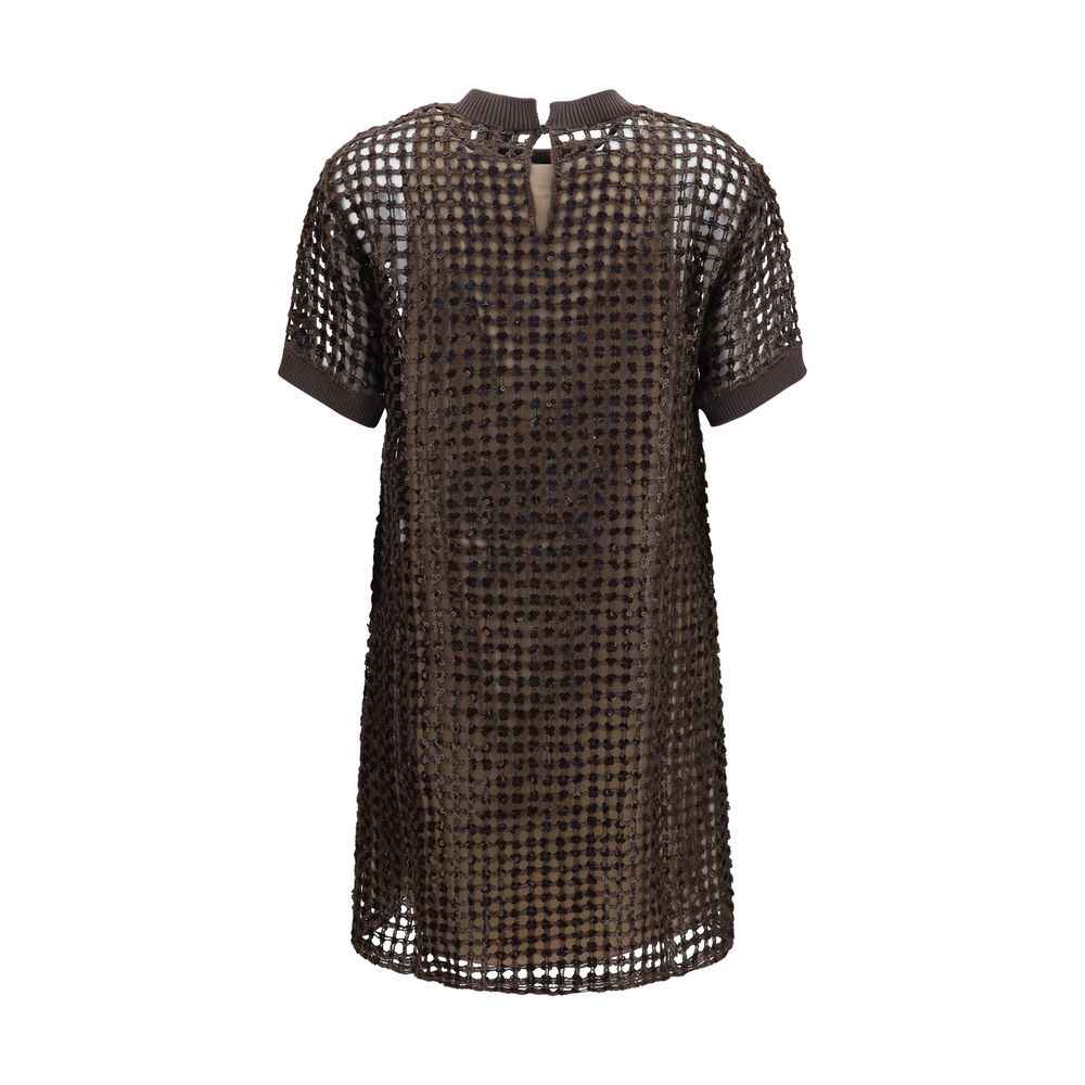 Brunello Cucinelli Brown Silk Cocktail Dress
