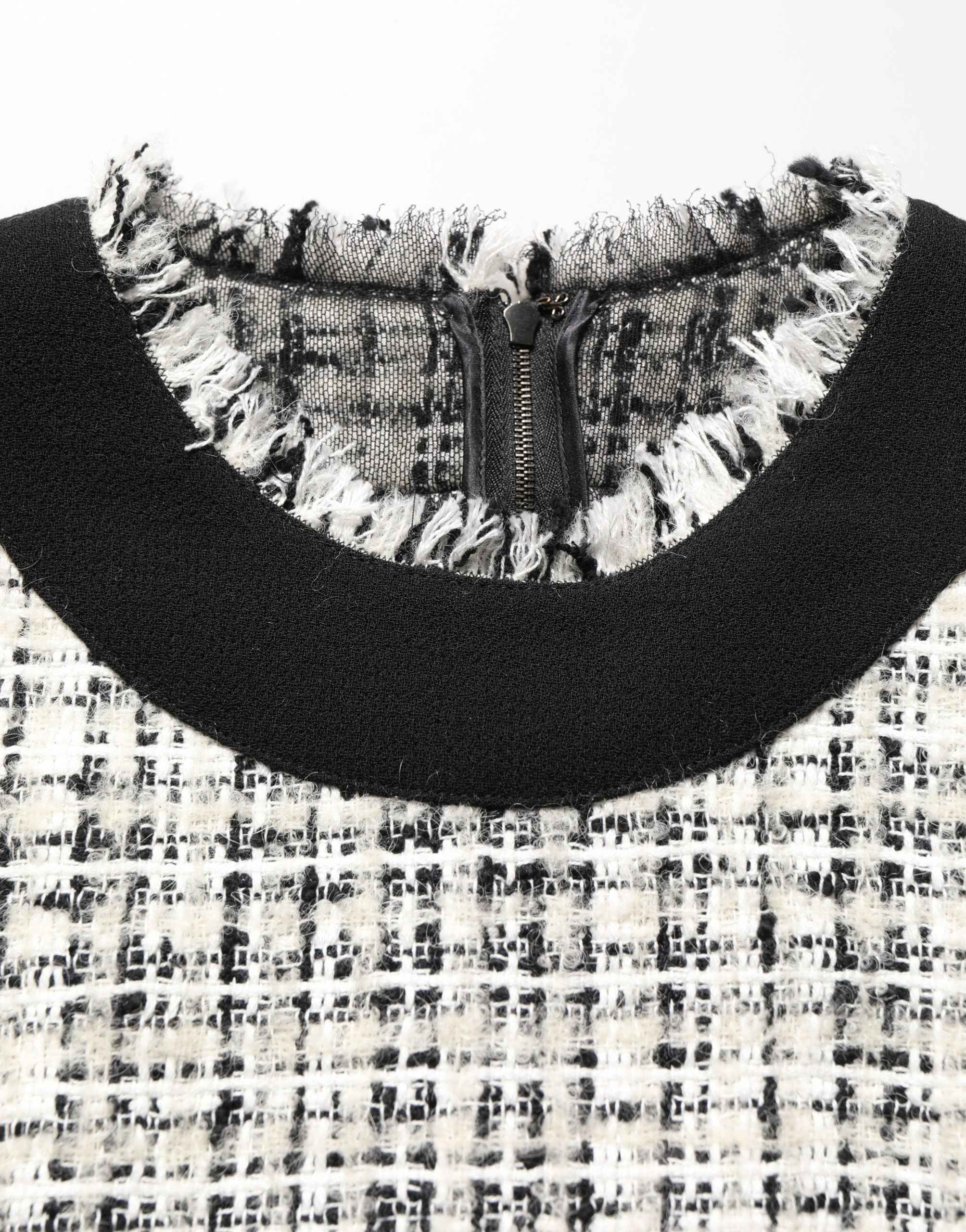 Dolce & Gabbana Black White Tweed Sheath A-line Midi Dress
