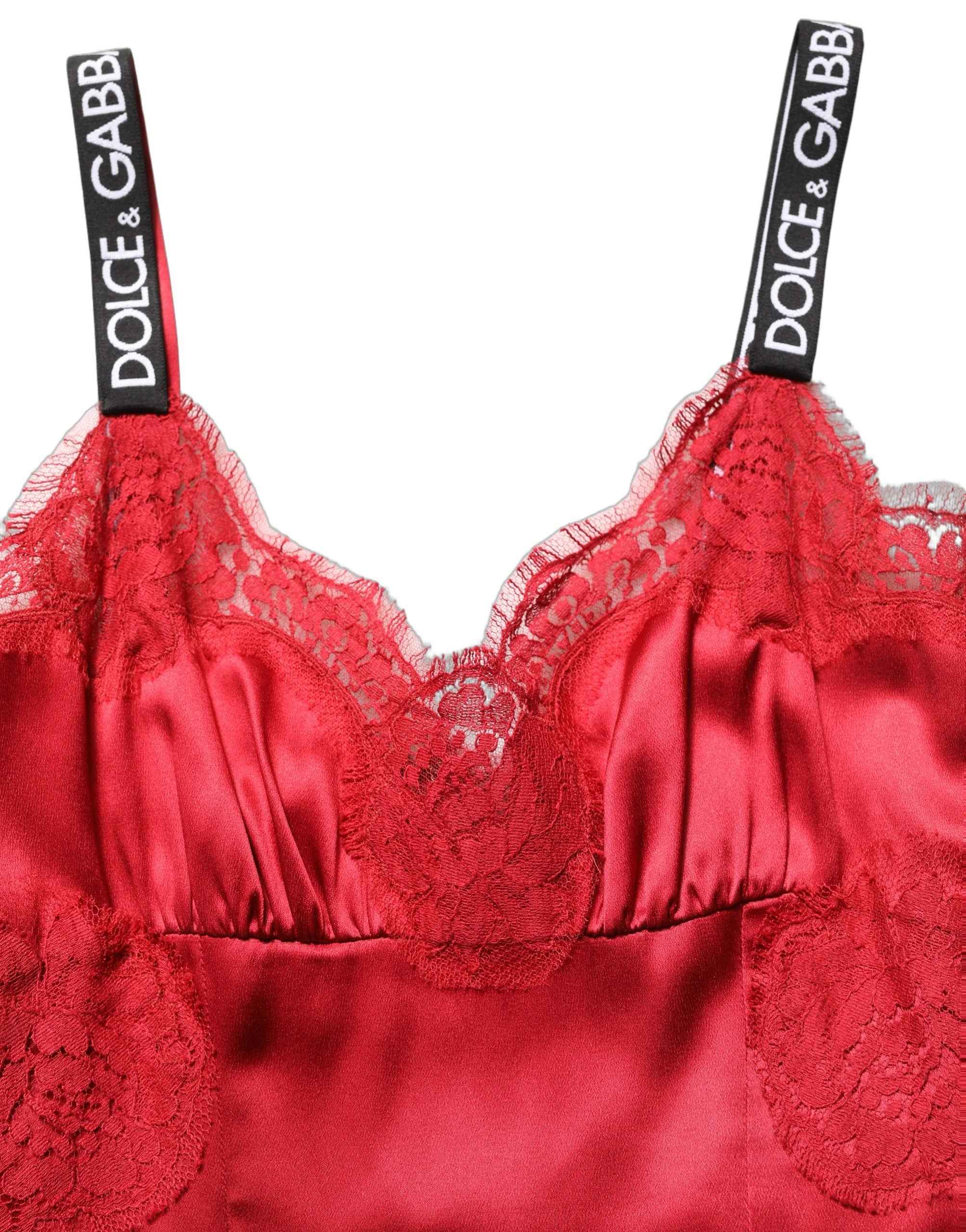 Dolce & Gabbana Red Silk Sleeveless Maxi Long Lace Trim Dress