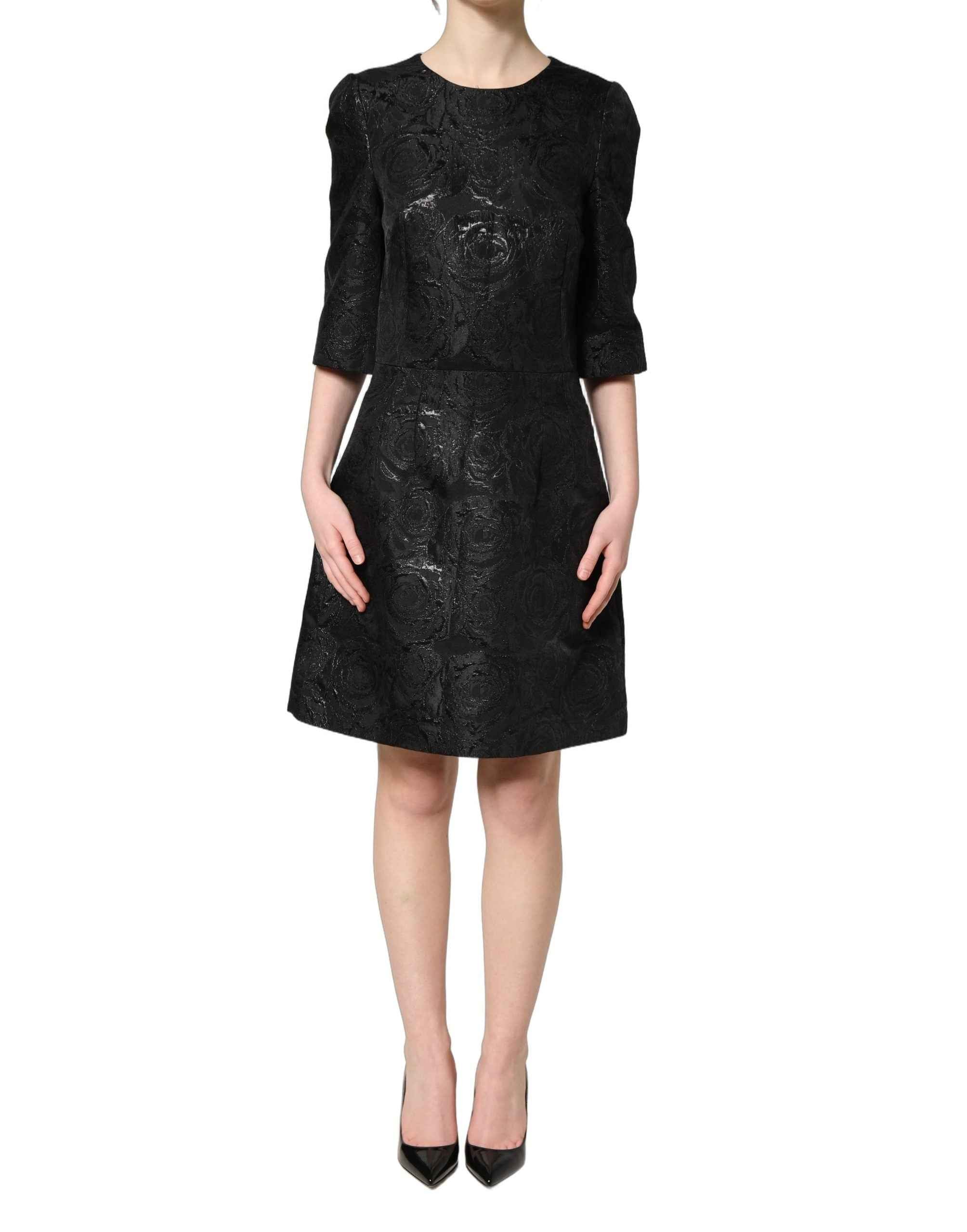 Dolce & Gabbana Black Floral Jacquard Flared A-line Dress