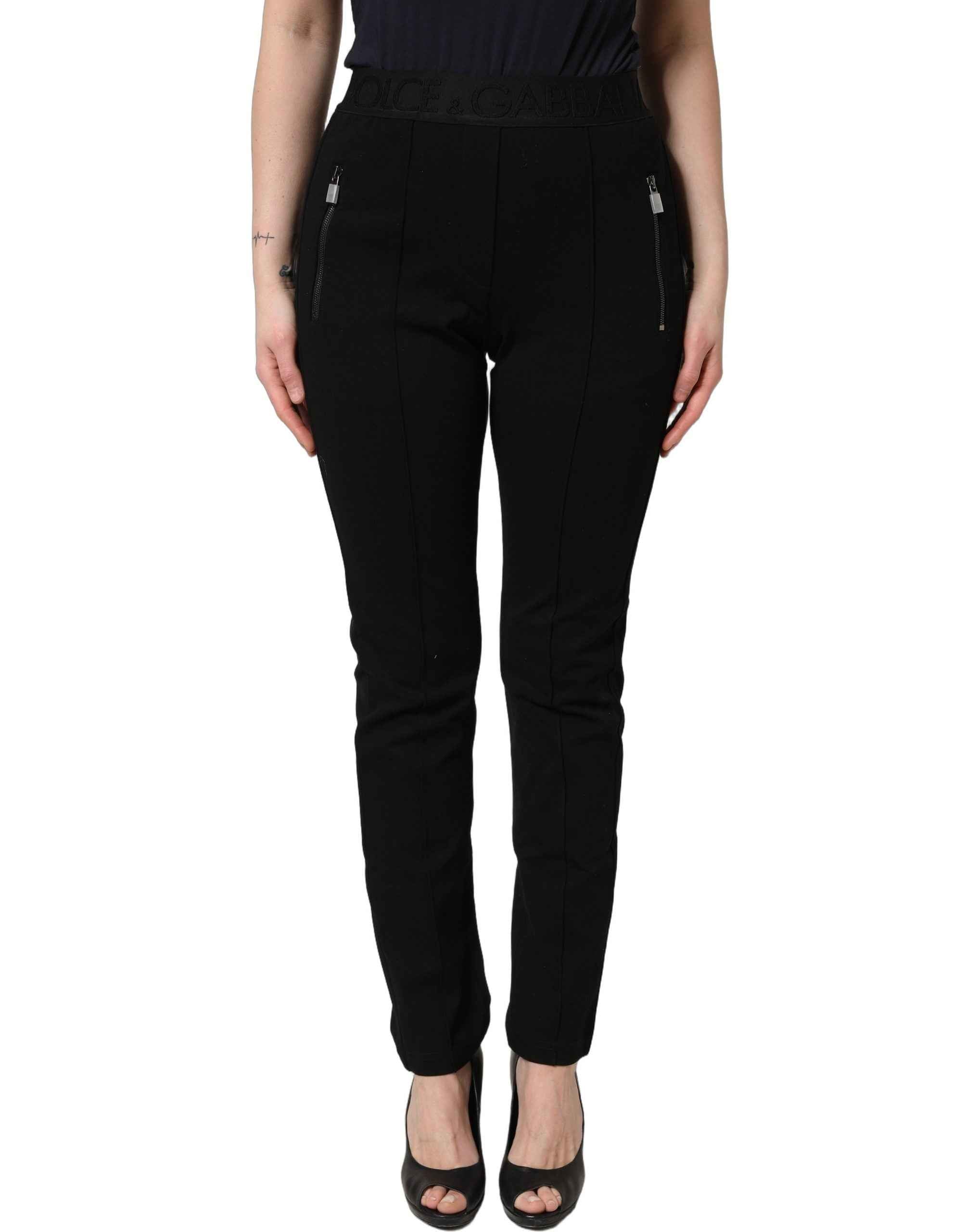 Dolce & Gabbana Black Viscose Mid Waist Skinny Trouser Pants