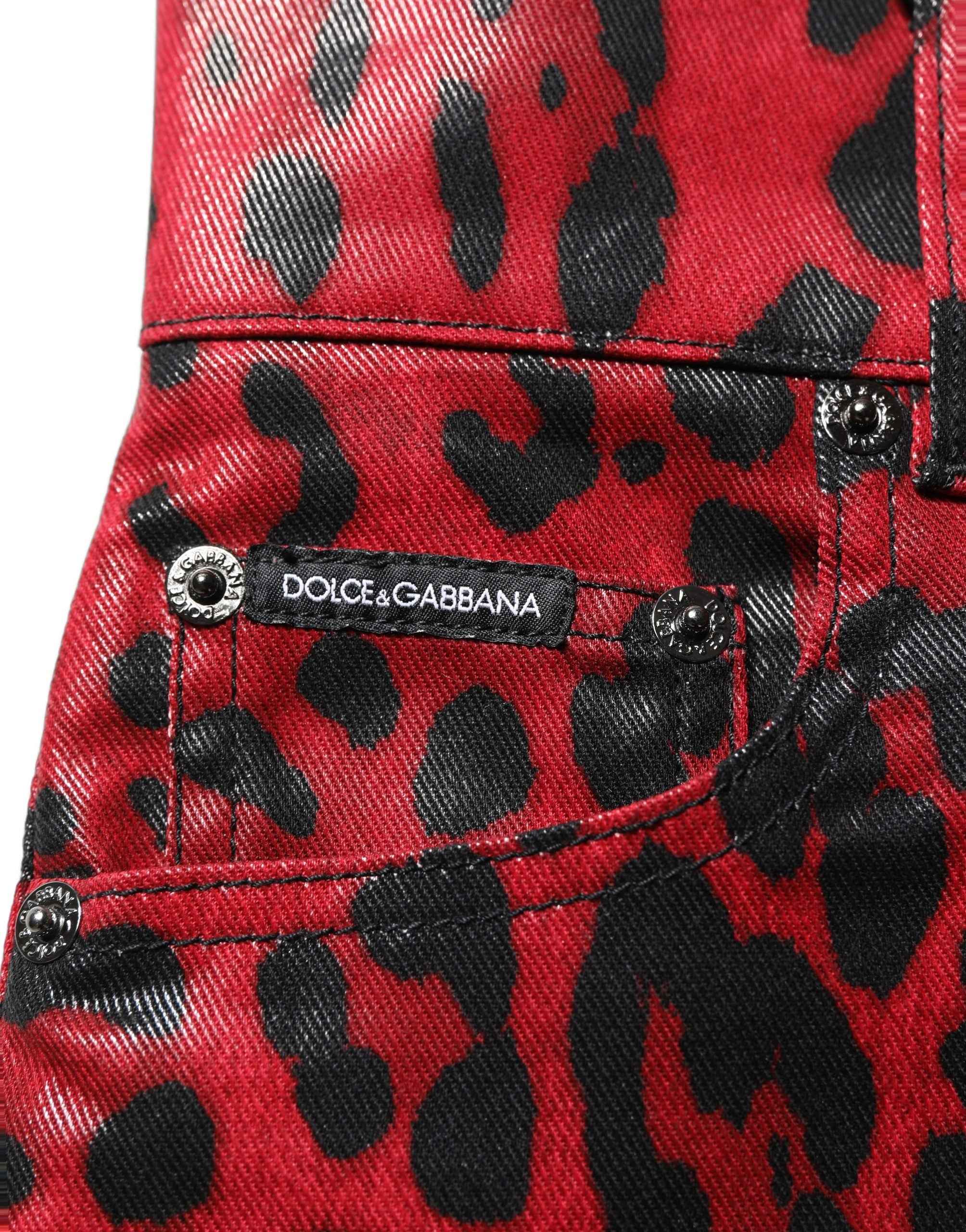 Dolce & Gabbana Red Leopard Skinny High Waist Denim Jeans