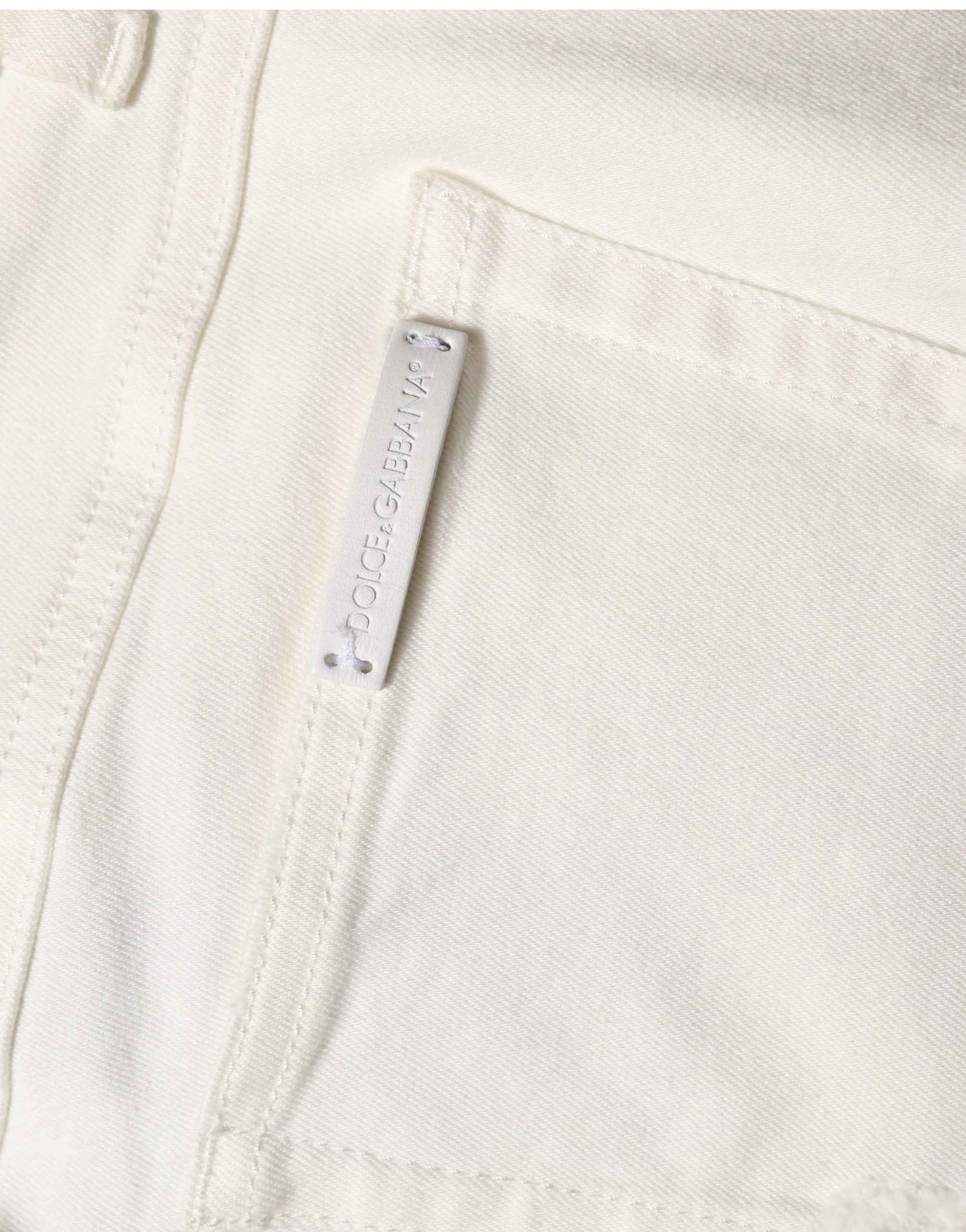 Dolce & Gabbana White Tattered Skinny Cotton Denim Jeans
