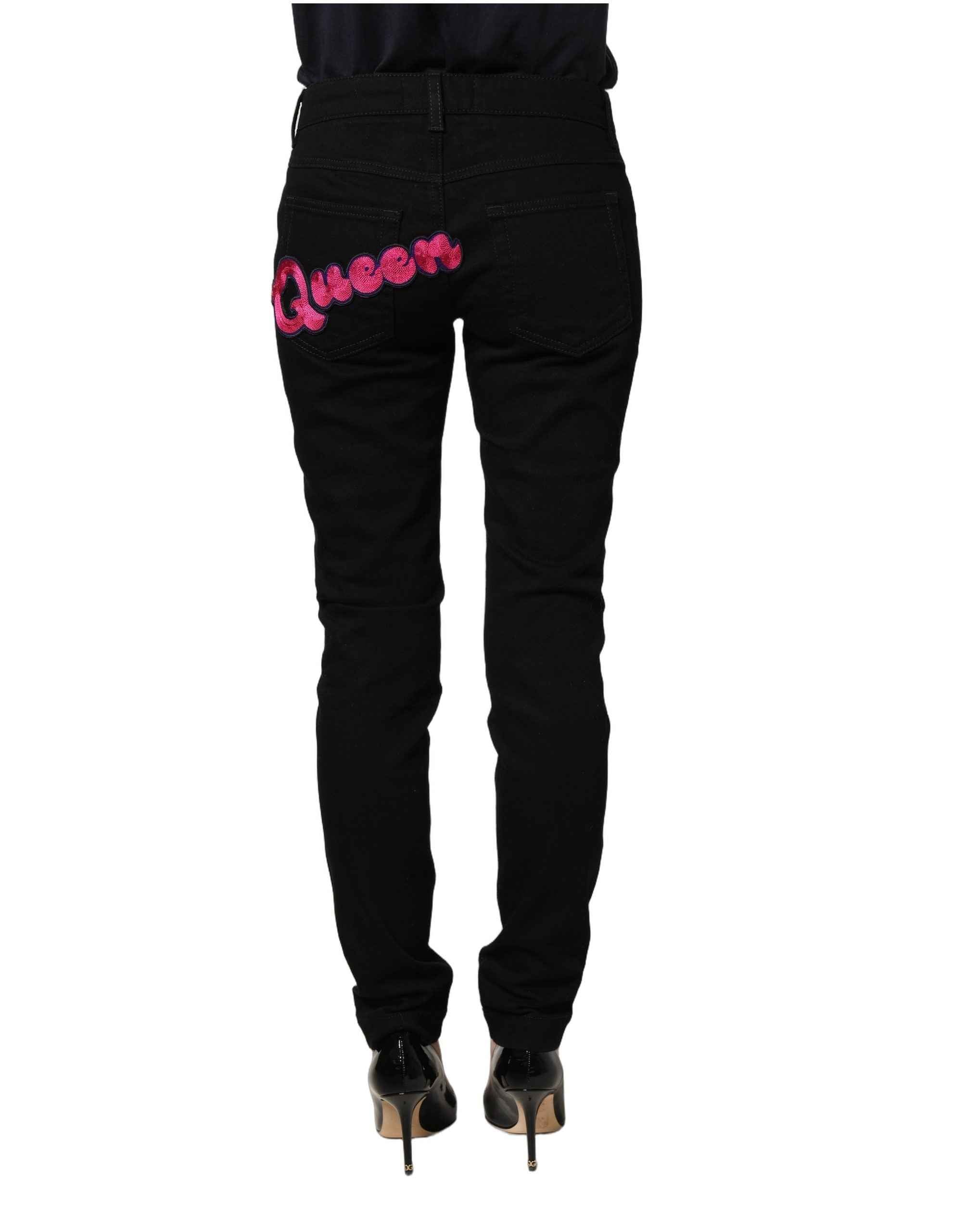 Dolce & Gabbana Black Queen Embroidery PRETTY Denim Jeans