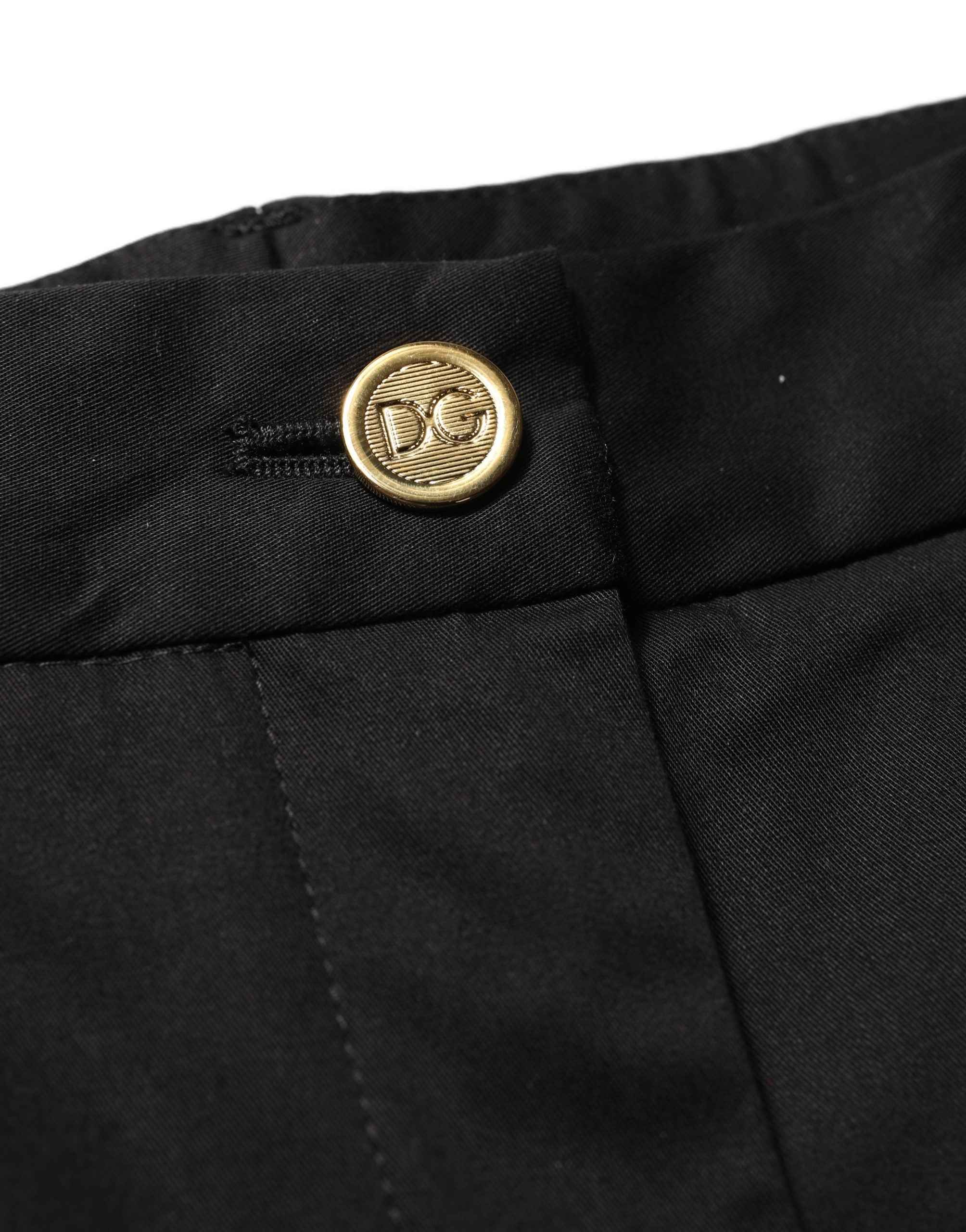 Dolce & Gabbana Black Tapered Leg Dress Cotton Trousers Pants