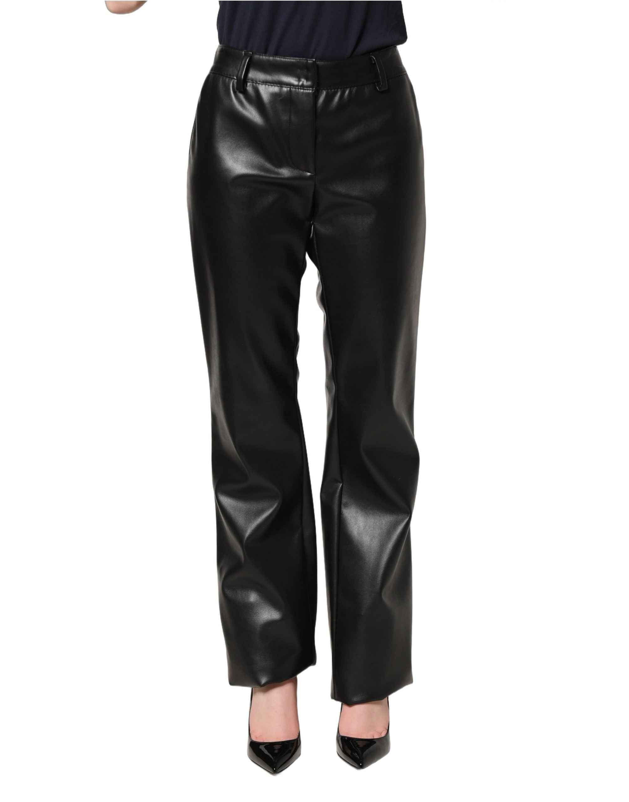 Dolce & Gabbana Black PU Leather High Waisted Trouser Pants