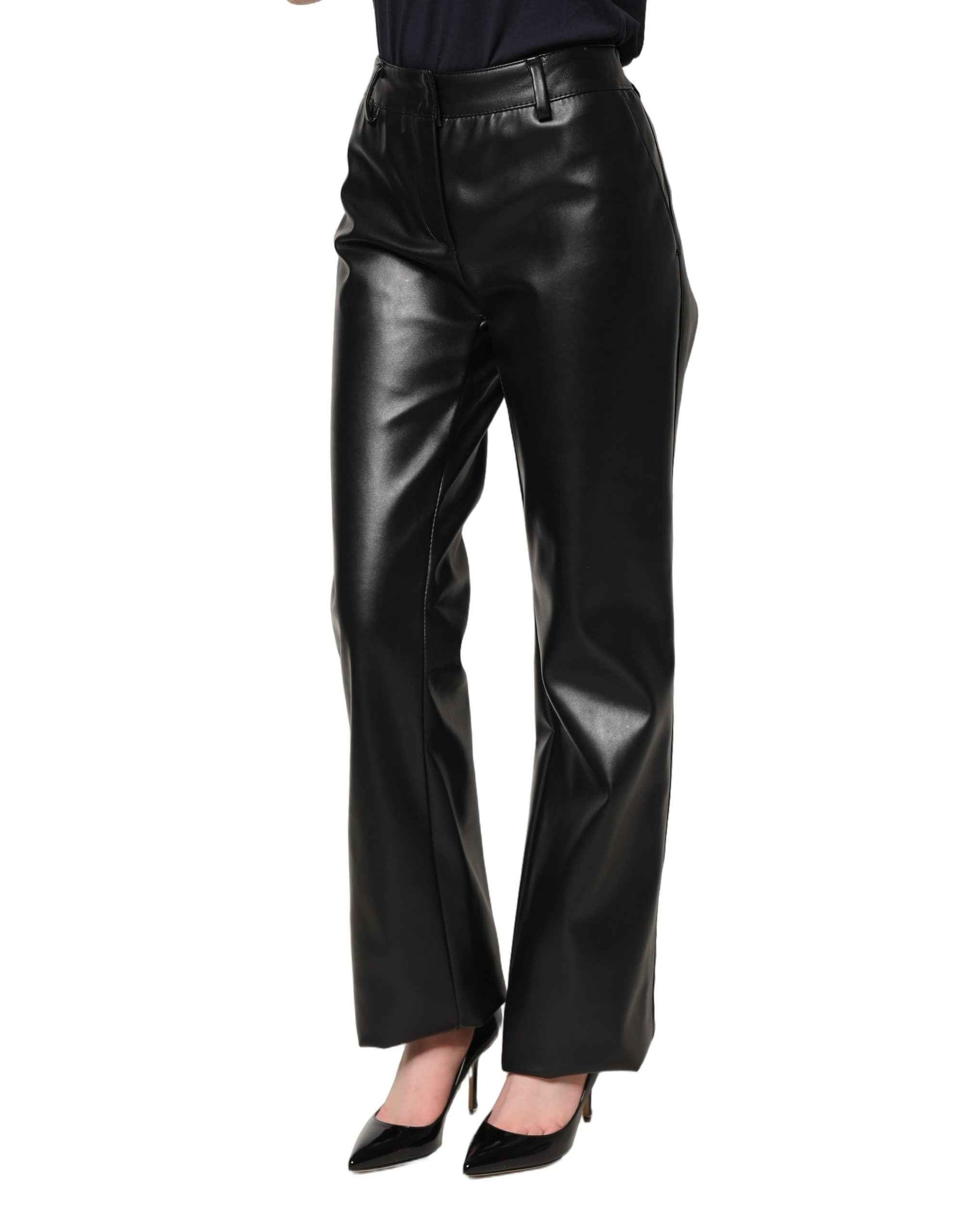 Dolce & Gabbana Black PU Leather High Waisted Trouser Pants