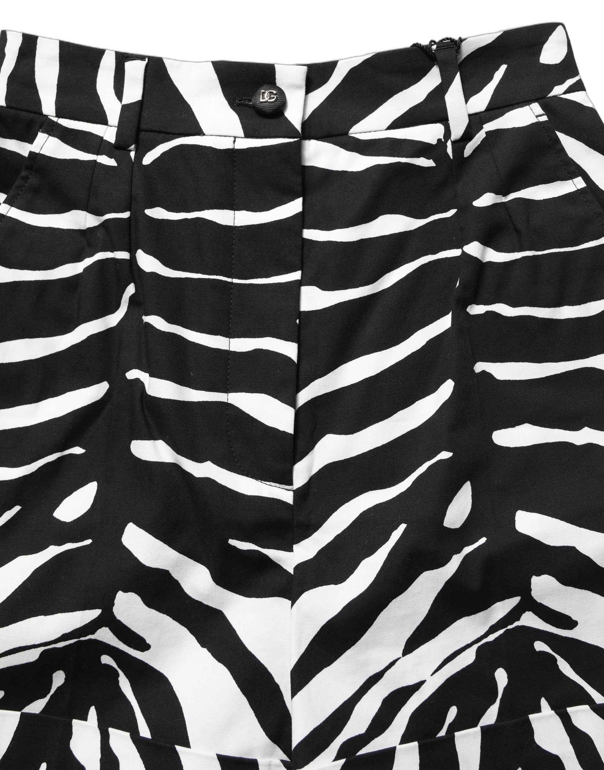 Dolce & Gabbana Black White Zebra Print Cotton High Waist Shorts