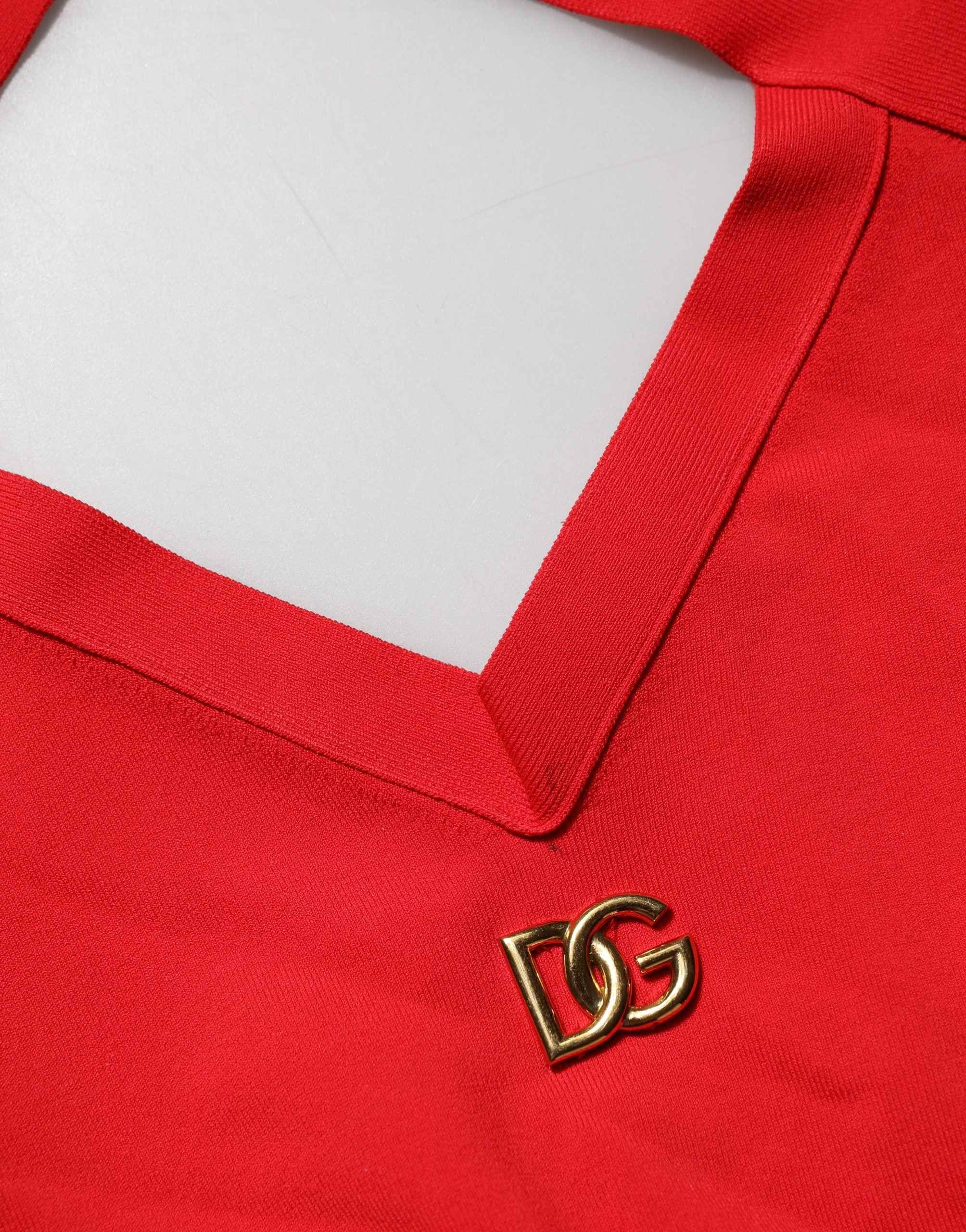 Dolce & Gabbana Red Viscose Sleeveless Halter Crop Tank Top