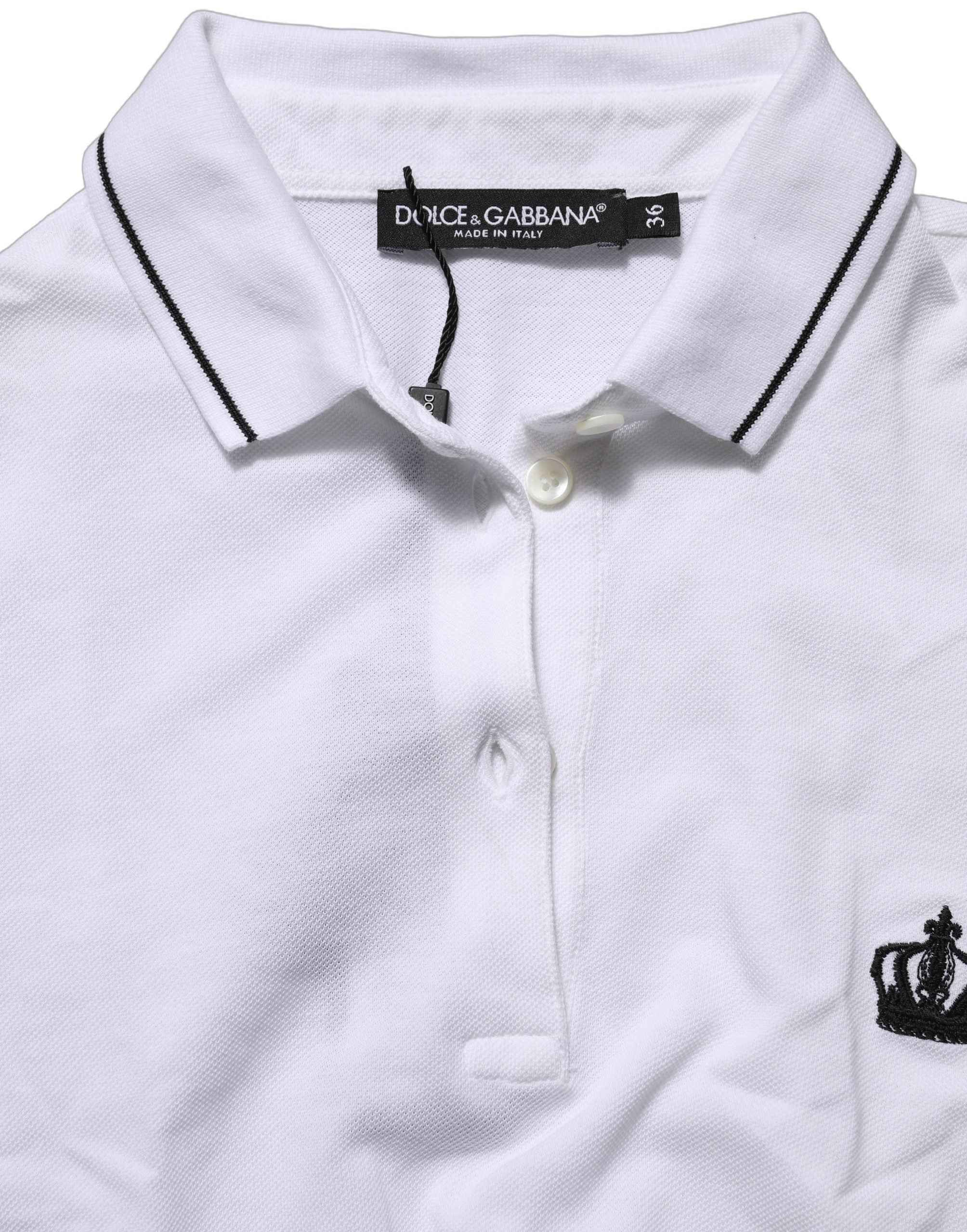 Dolce & Gabbana White Crown Cotton Short Sleeves Polo Top