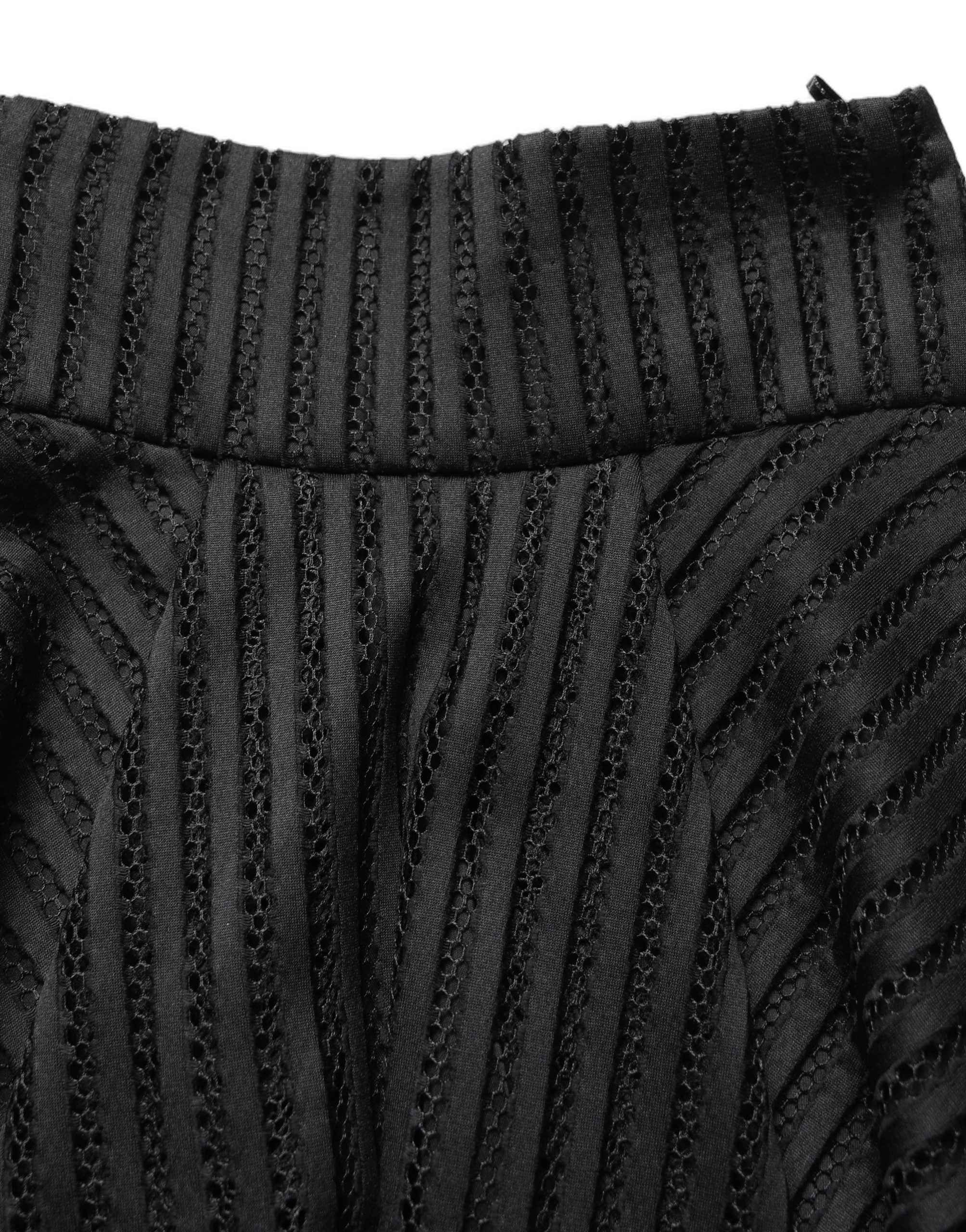 PINKO Cotton Striped Flared Silhouette Aline Midi Black