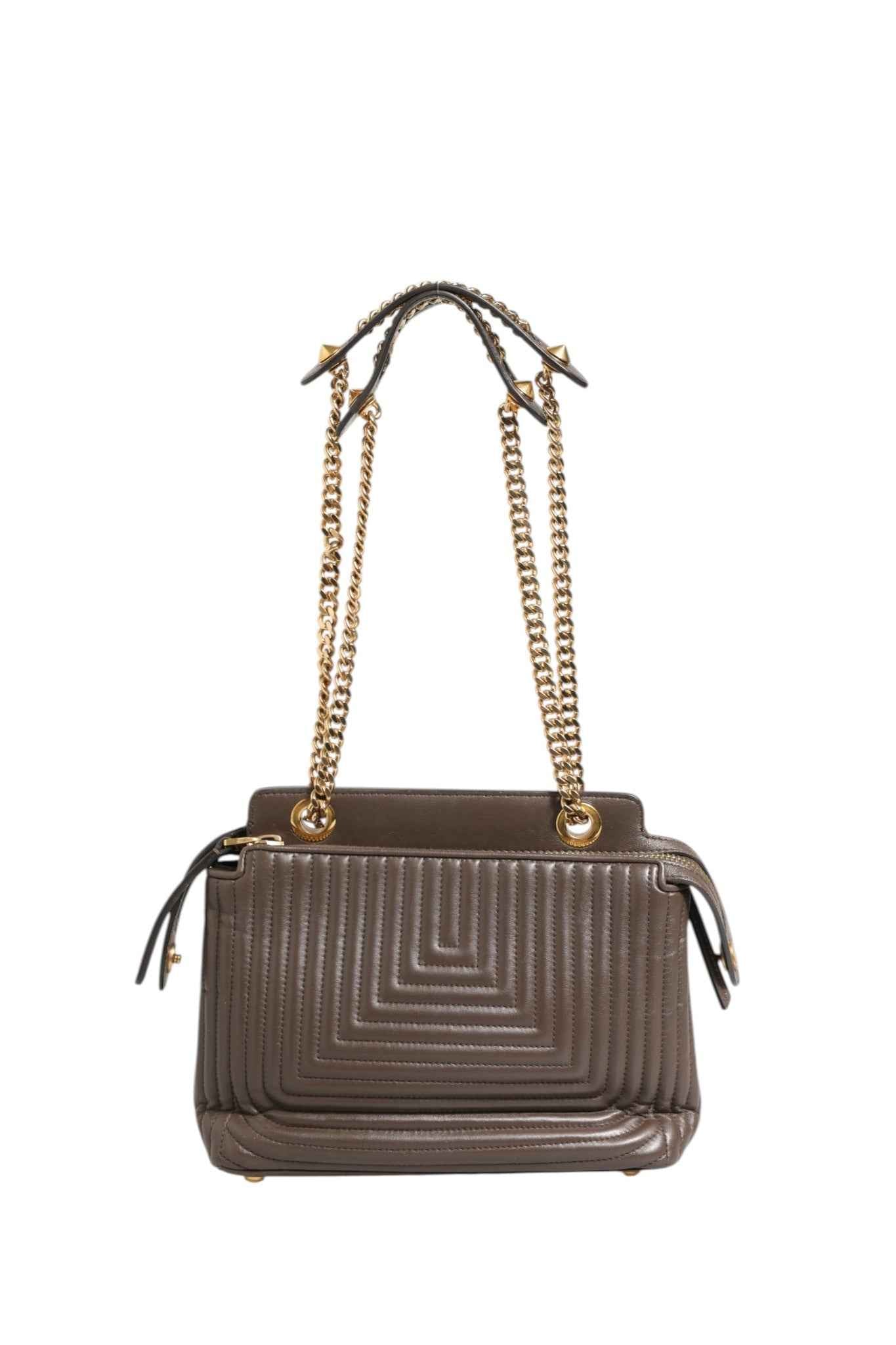 Fendi Brown Quilted Lambskin Leather Dotcom Click Small Shoulder Bag