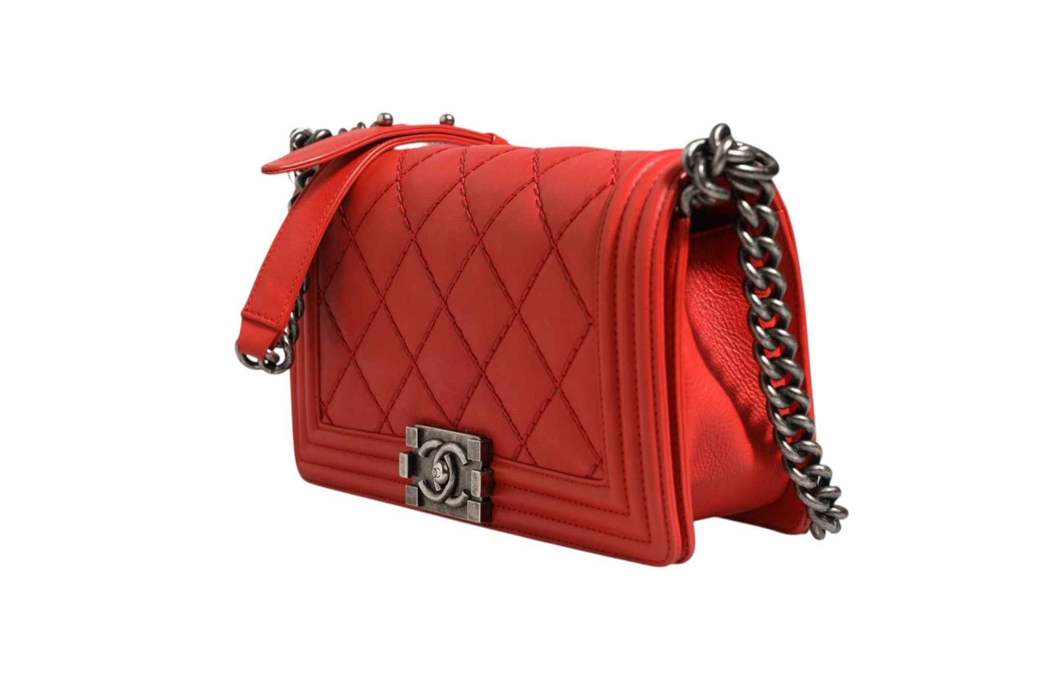 Chanel Red Diamond Stitch Calfskin Leather New Medium Boy Bag