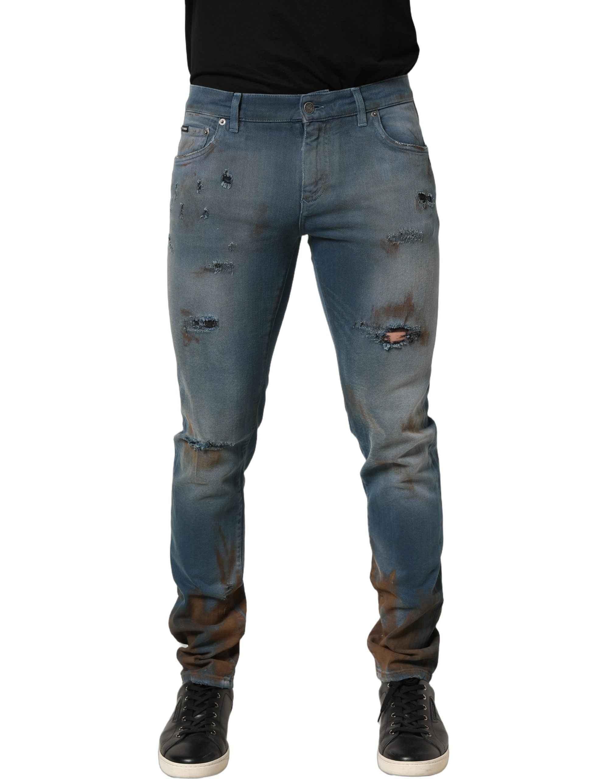 Dolce & Gabbana Blue Distressed Mid Waist Skinny Denim Jeans