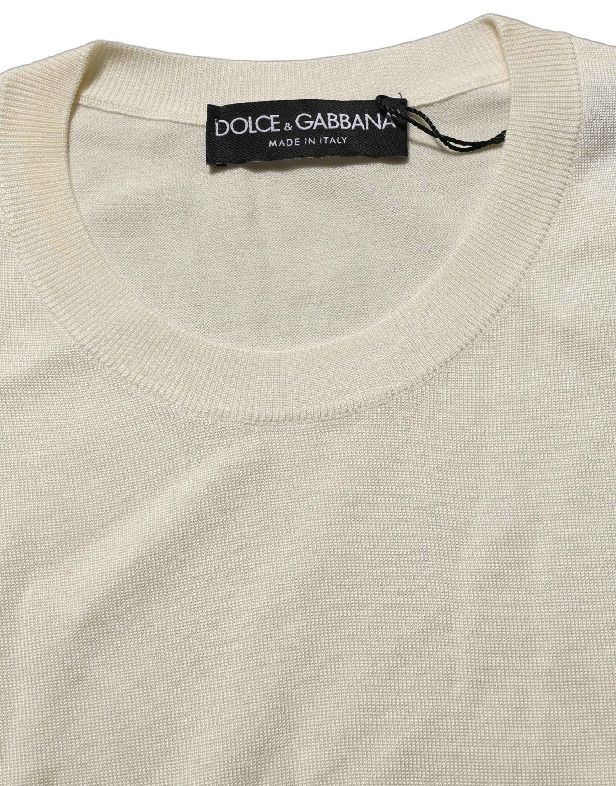 Dolce & Gabbana Off White 3/4 Sleeves Crewneck Pullover Sweater