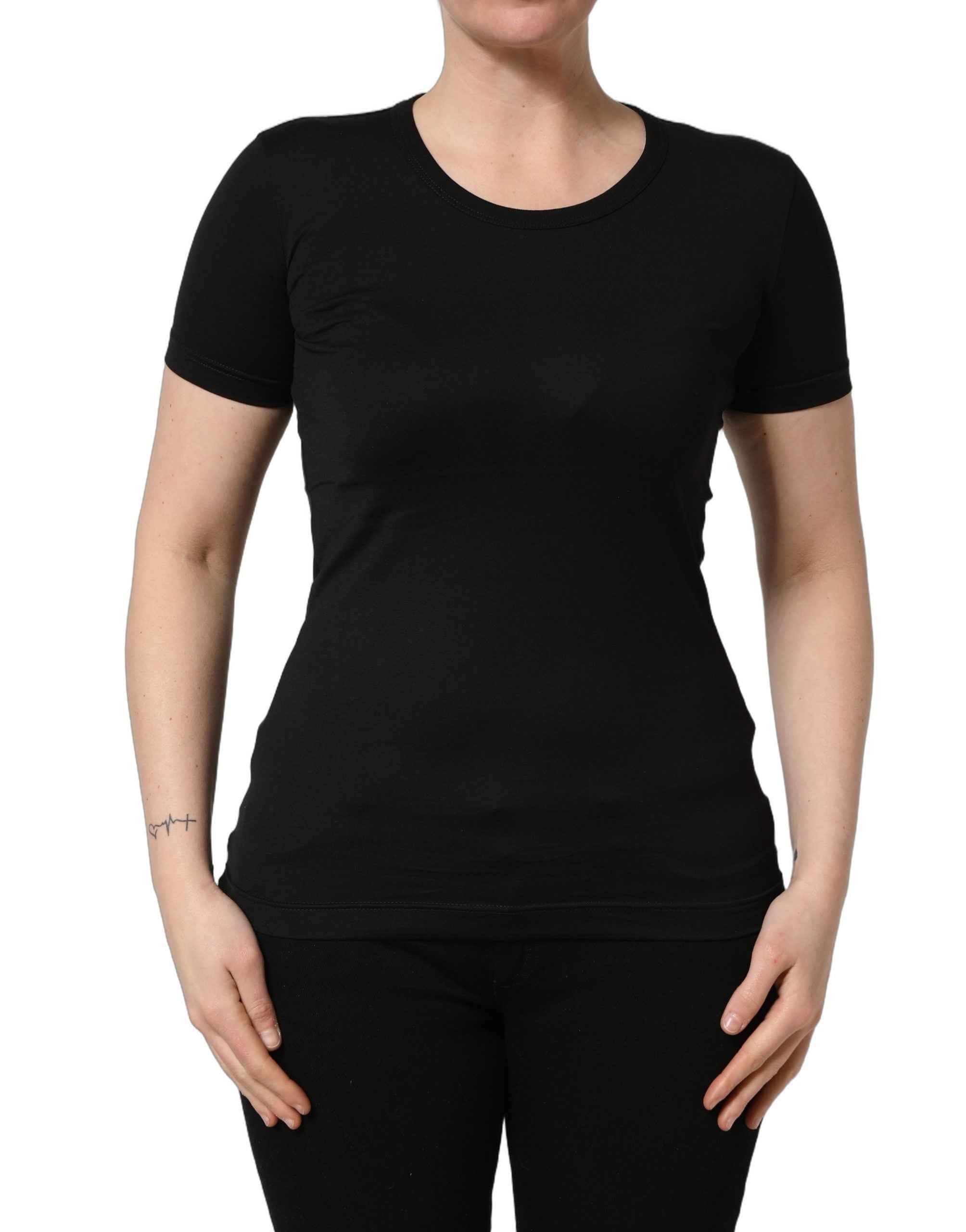 Dolce & Gabbana Black Cotton Round Neck Short Sleeve T-shirt