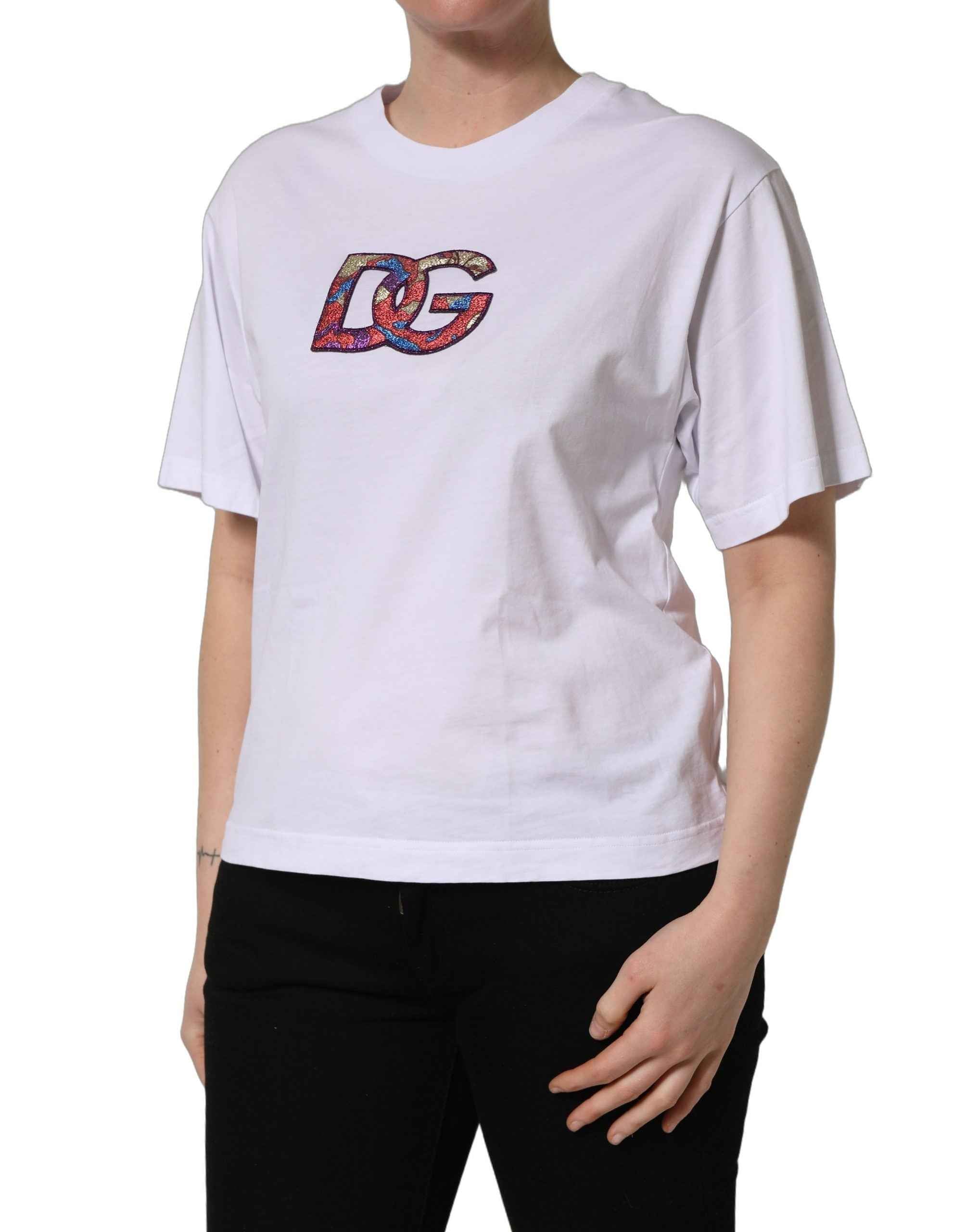 Dolce & Gabbana White Cotton DG Logo Patch Crew Neck T-shirt