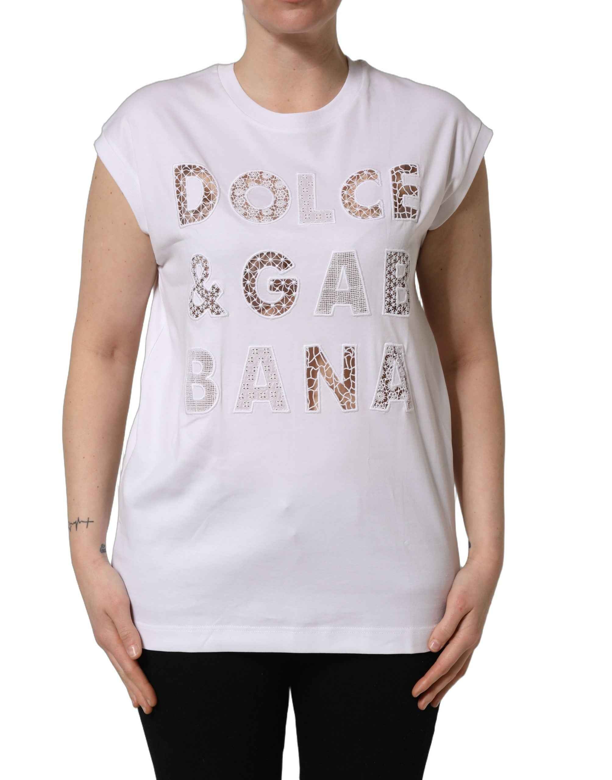 Dolce & Gabbana White Logo Round Neck Sleeveless T-shirt
