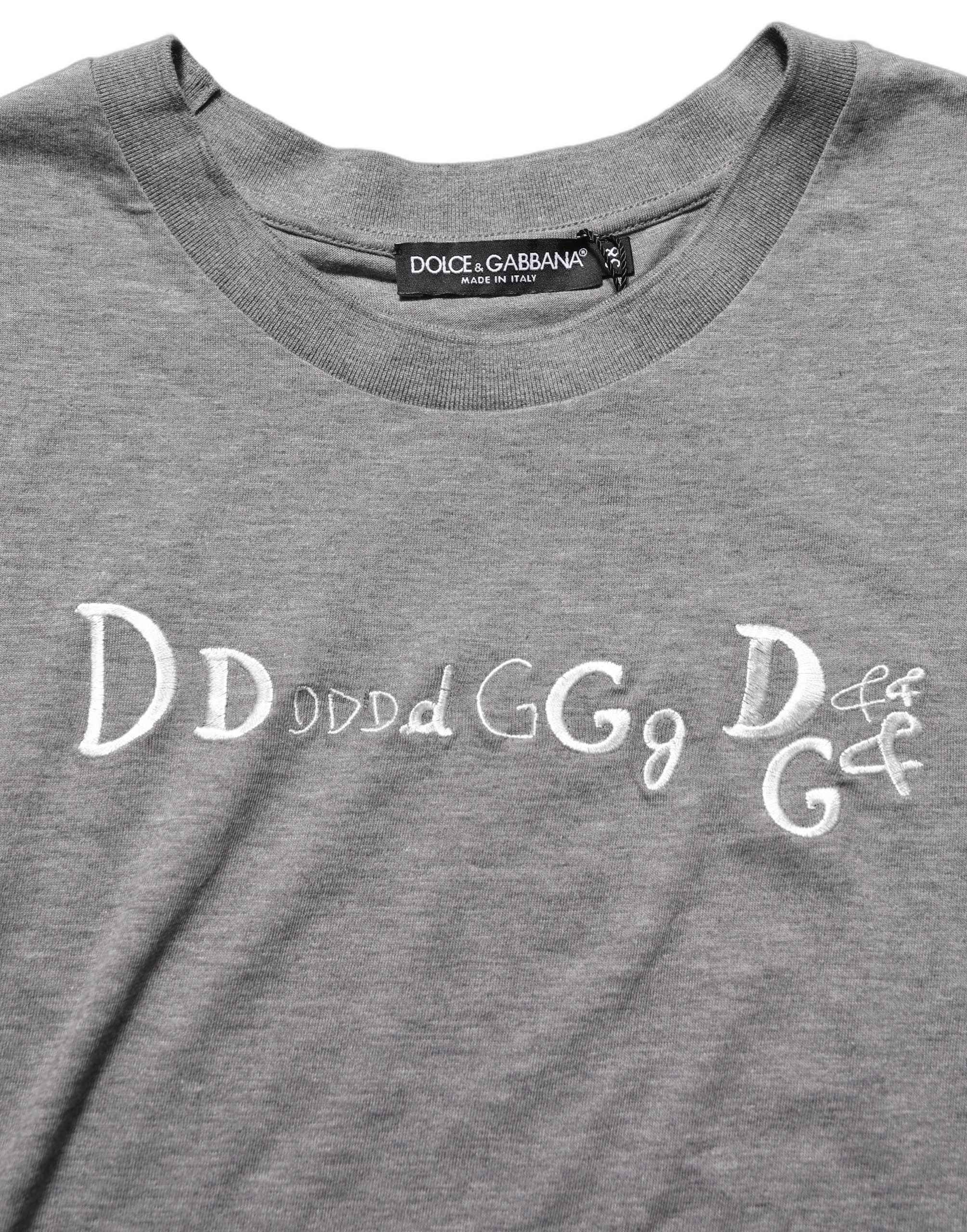 Dolce & Gabbana Gray Logo Embroidery Short Sleeve T-shirt