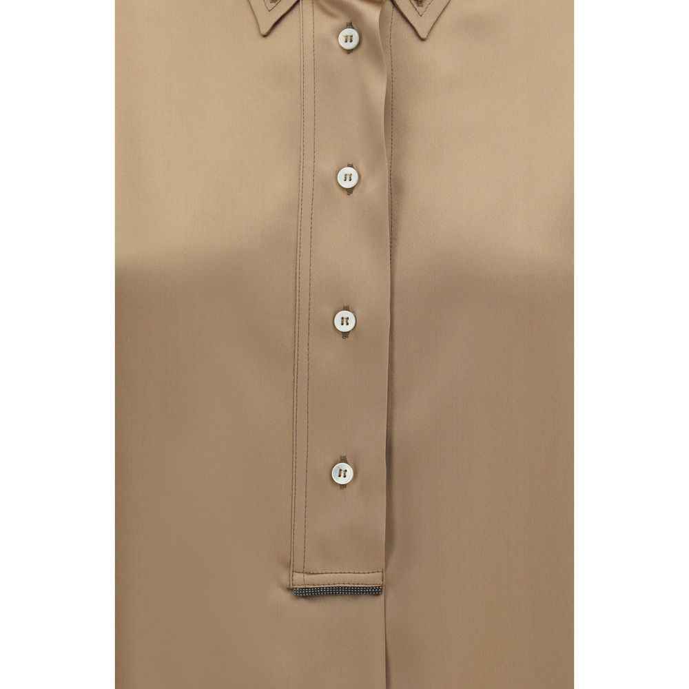 Brunello Cucinelli Beige Silk Shortsleeve Shirt