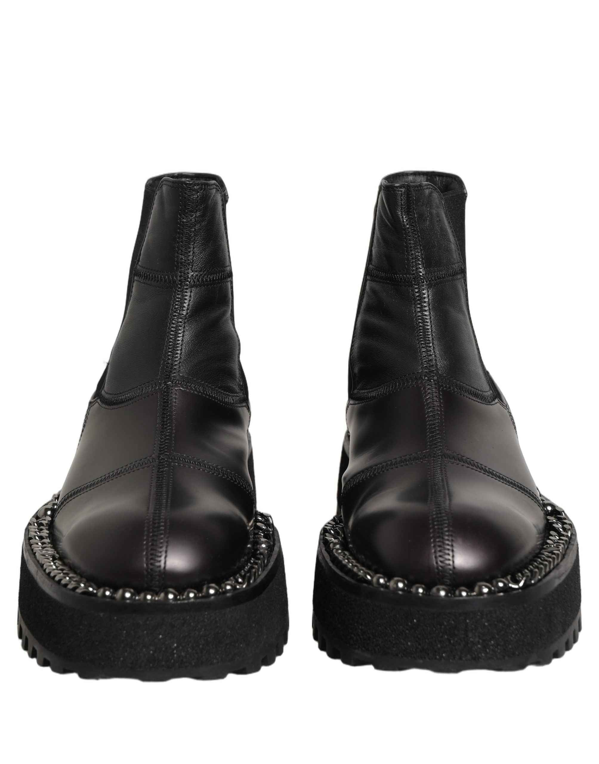 Dolce & Gabbana Black Leather Slip On Chelsea Boots Shoes