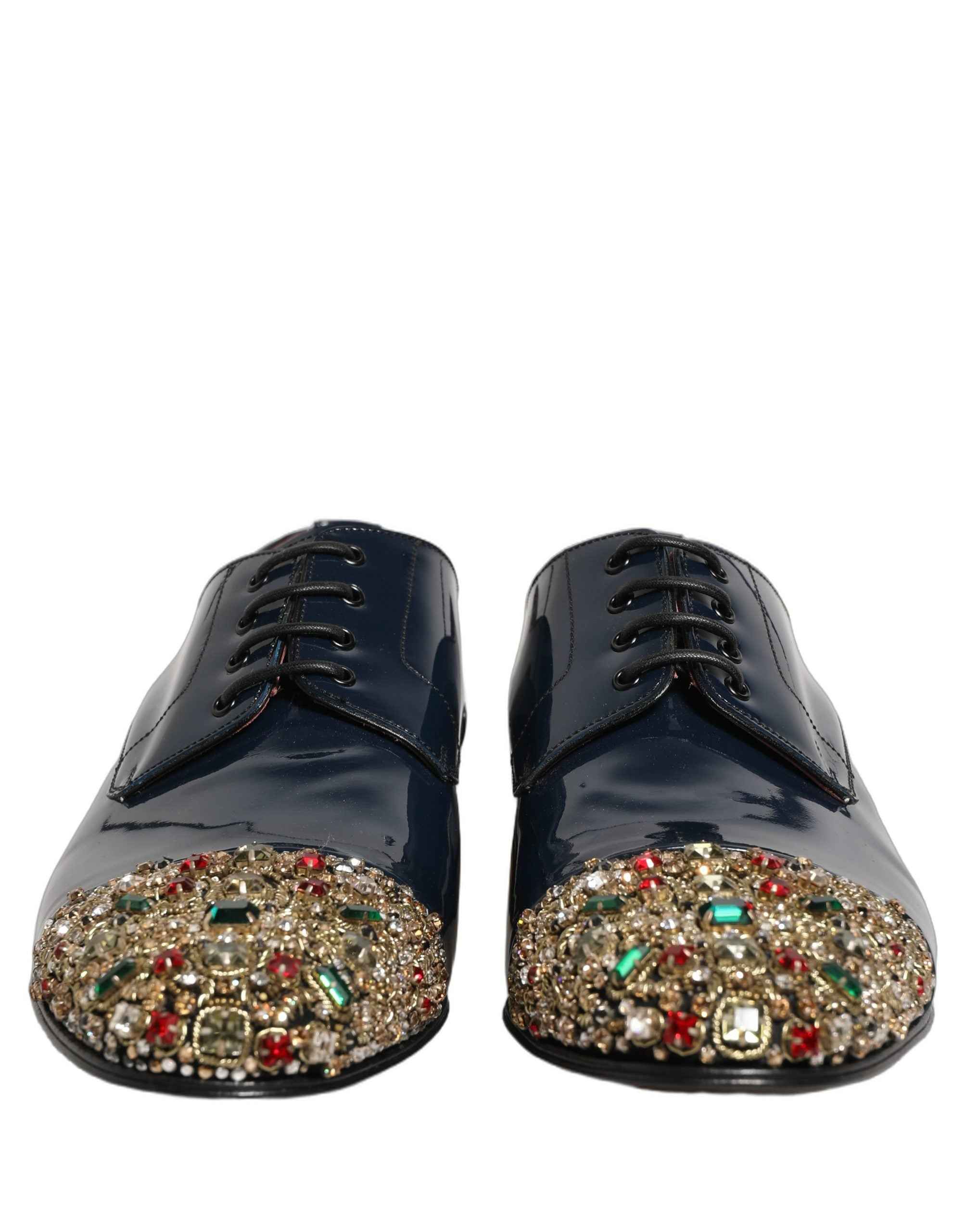 Dolce & Gabbana Blue Embellished Men Derby Dress Formal Shoes