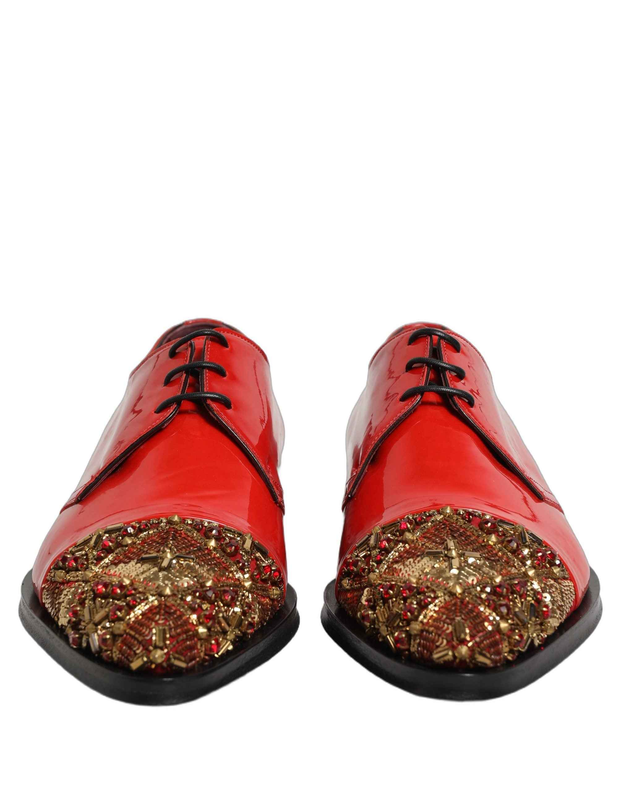 Dolce & Gabbana Red Embellished Men Derby Dress Formal Shoes