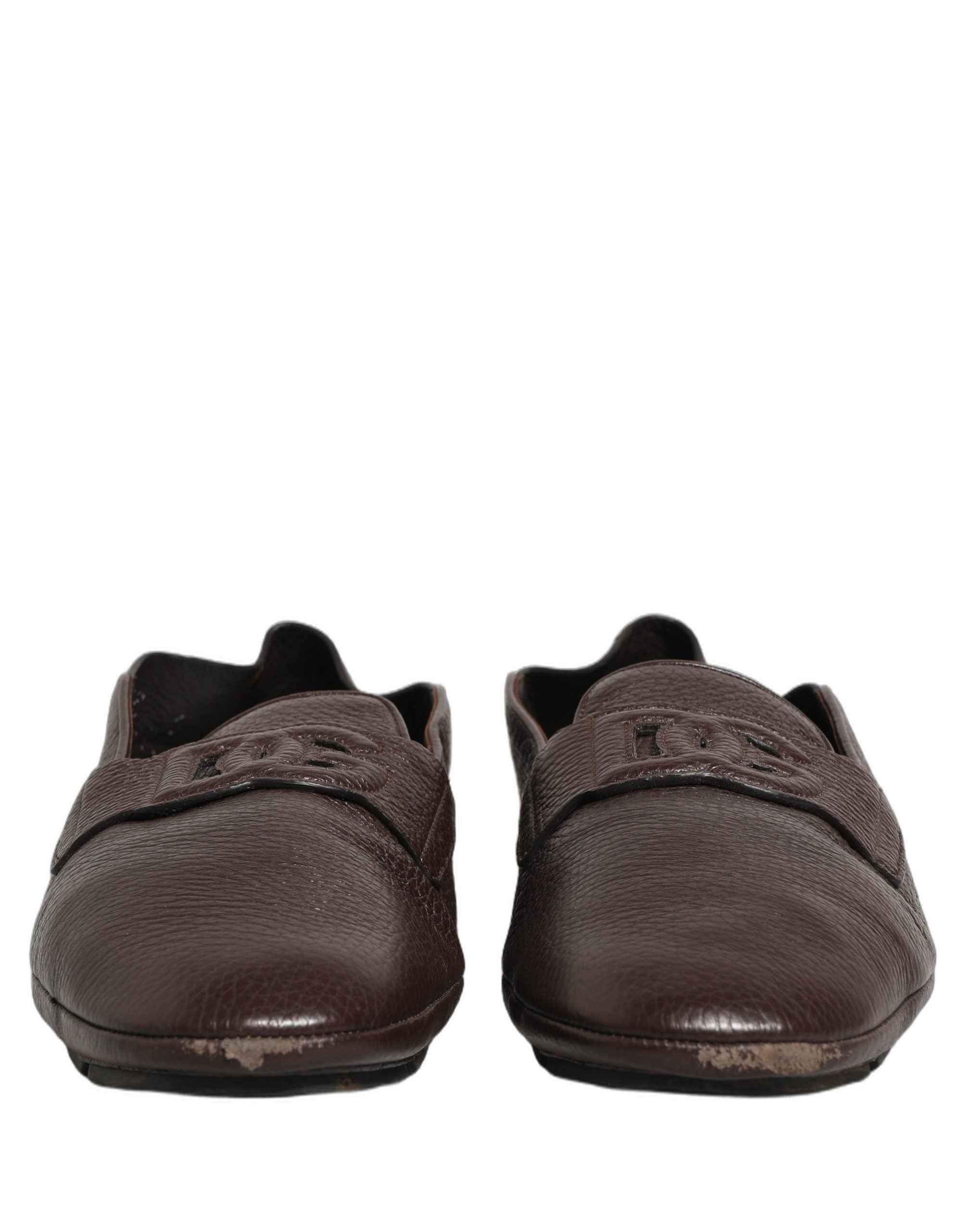 Dolce & Gabbana Brown Deerskin Leather Driver Loafers Shoes