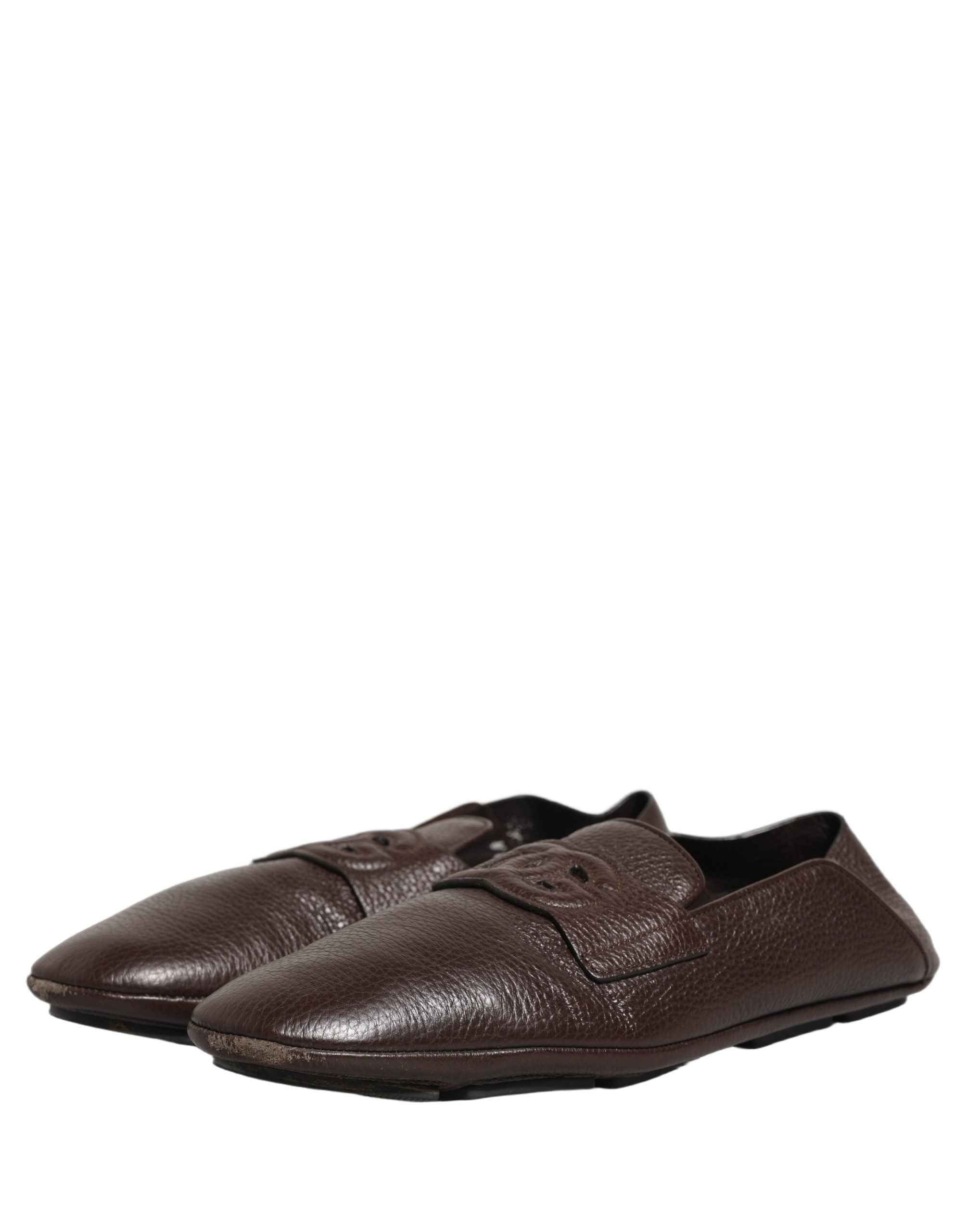 Dolce & Gabbana Brown Deerskin Leather Driver Loafers Shoes