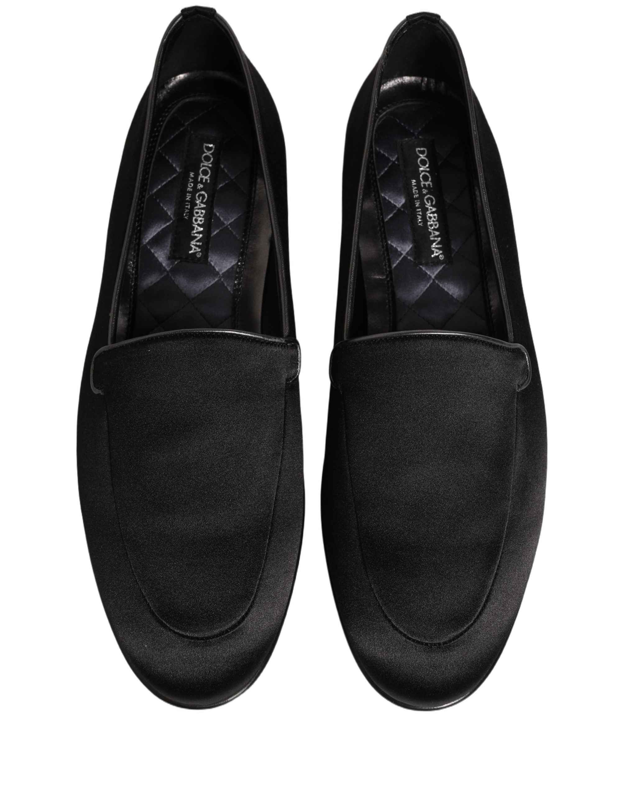 Dolce & Gabbana Black Satin Logo Slip On Flats Loafers Shoes