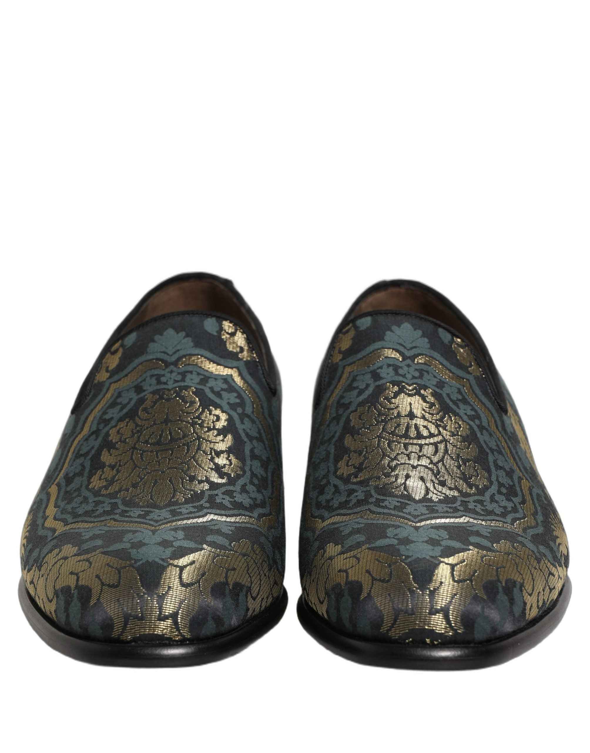 Dolce & Gabbana Black Floral Brocade Slip On Loafers Shoes