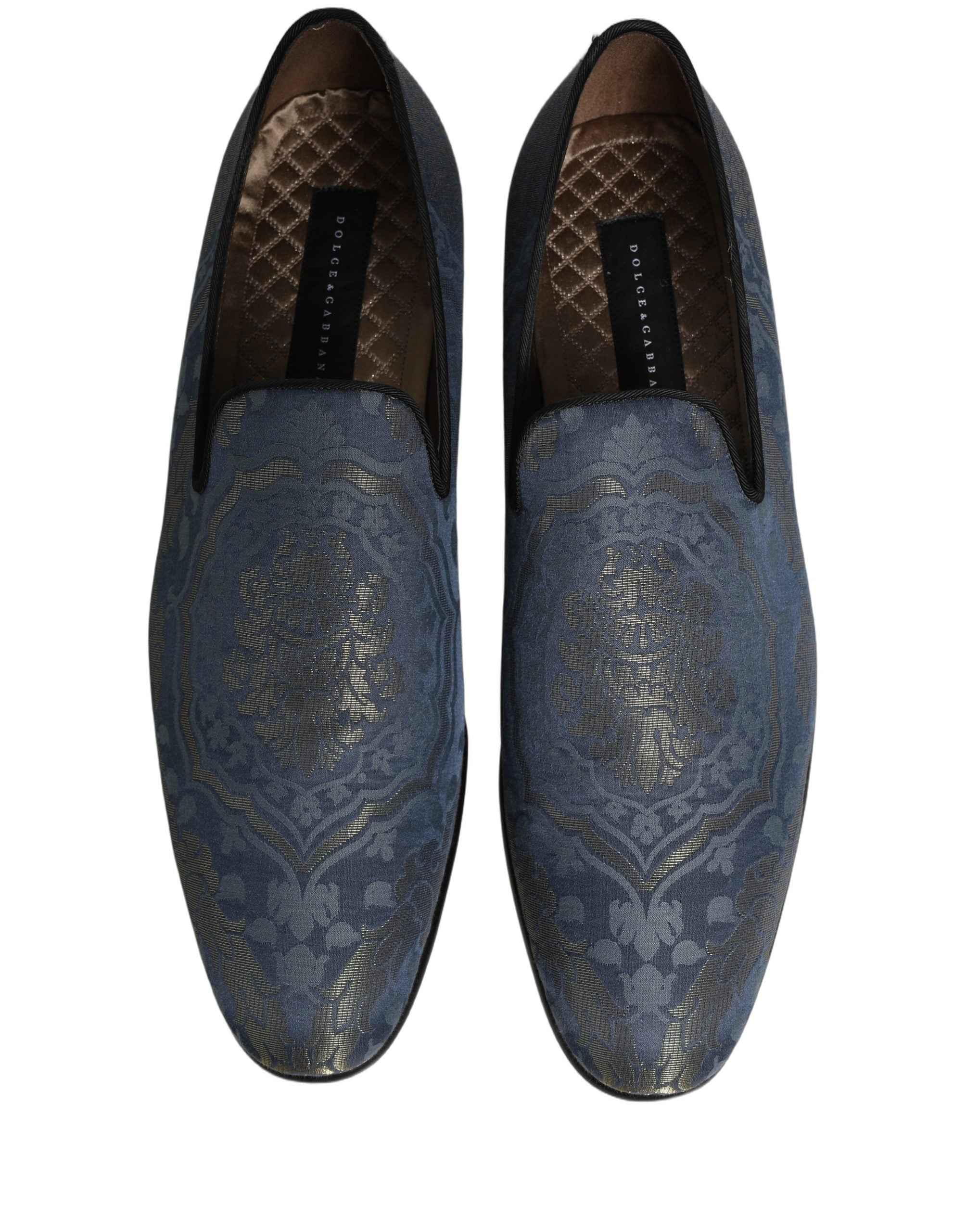 Dolce & Gabbana Blue Floral Brocade Slip On Loafers Shoes