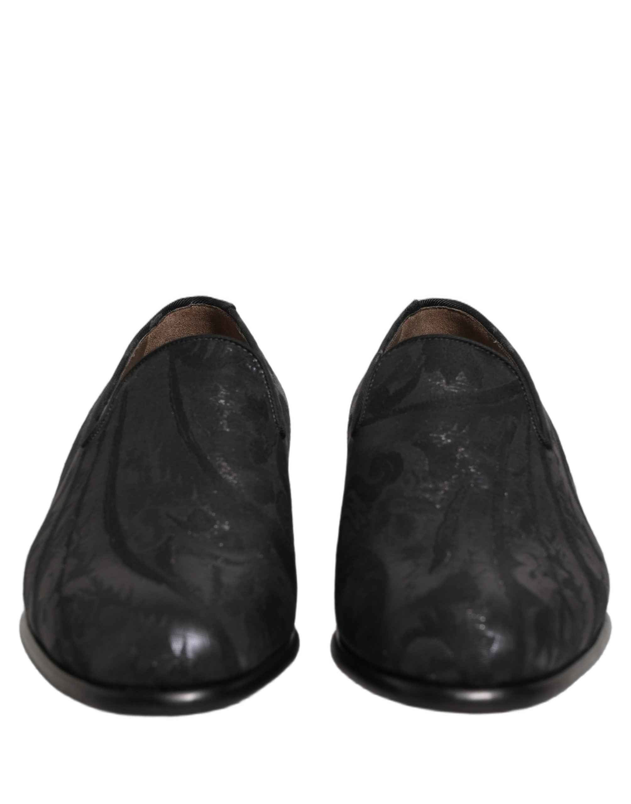 Dolce & Gabbana Black Brocade Men Slip On Dress Loafers Shoes