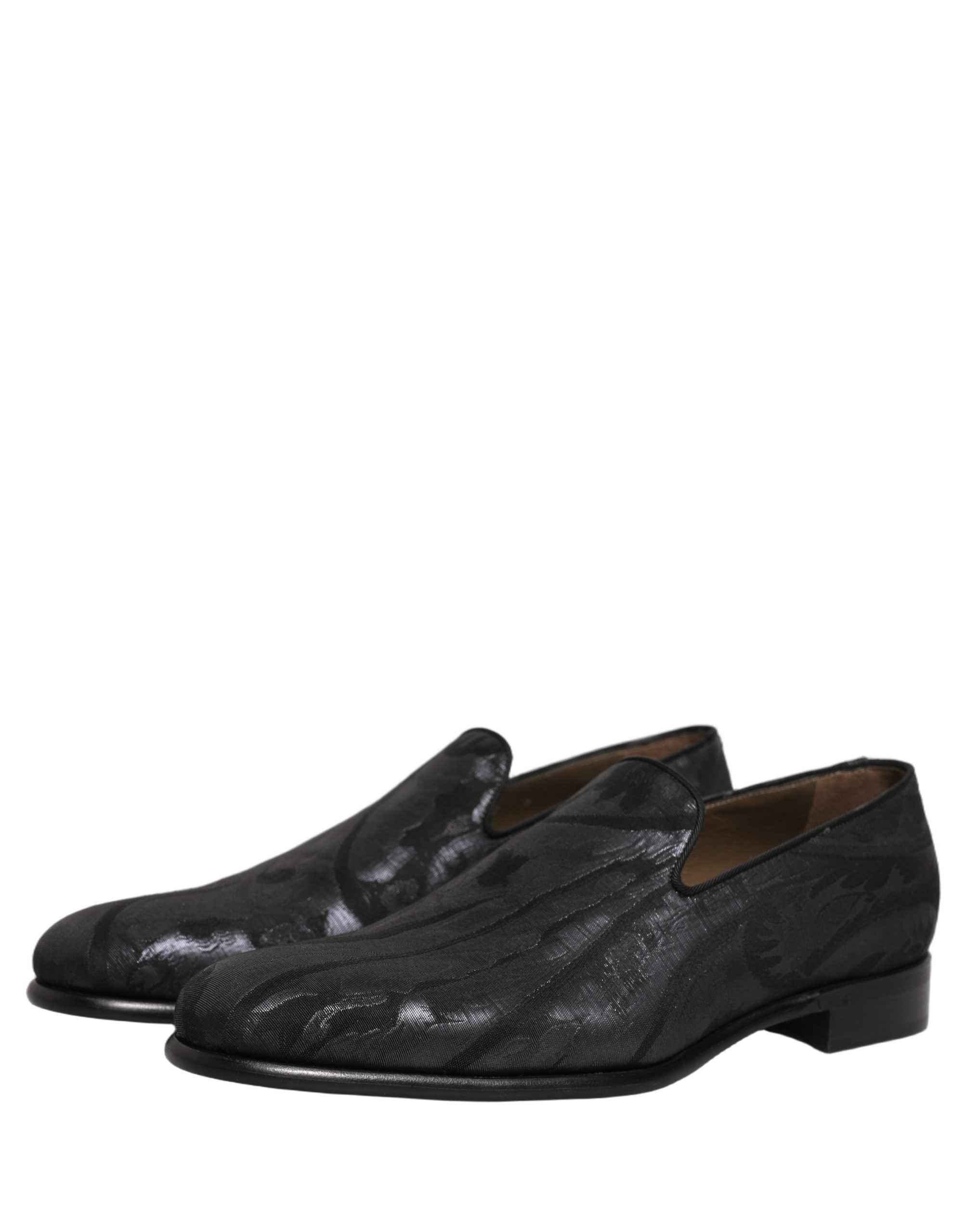 Dolce & Gabbana Black Brocade Men Slip On Dress Loafers Shoes