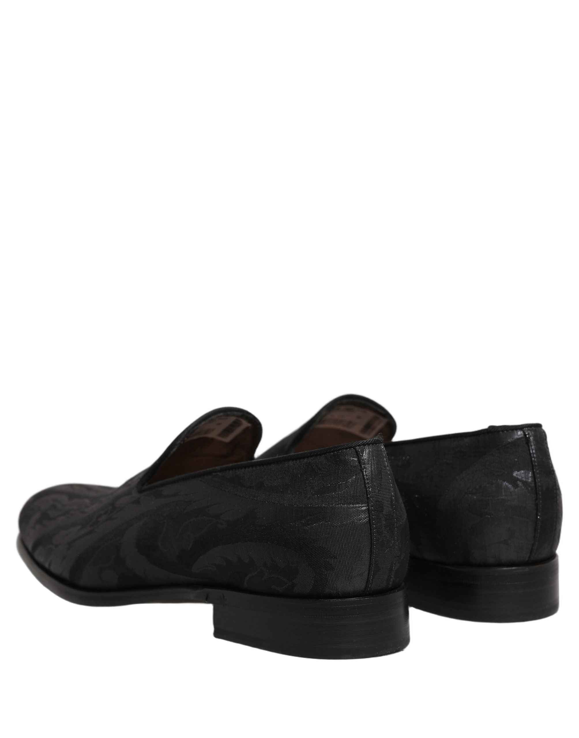Dolce & Gabbana Black Brocade Men Slip On Dress Loafers Shoes